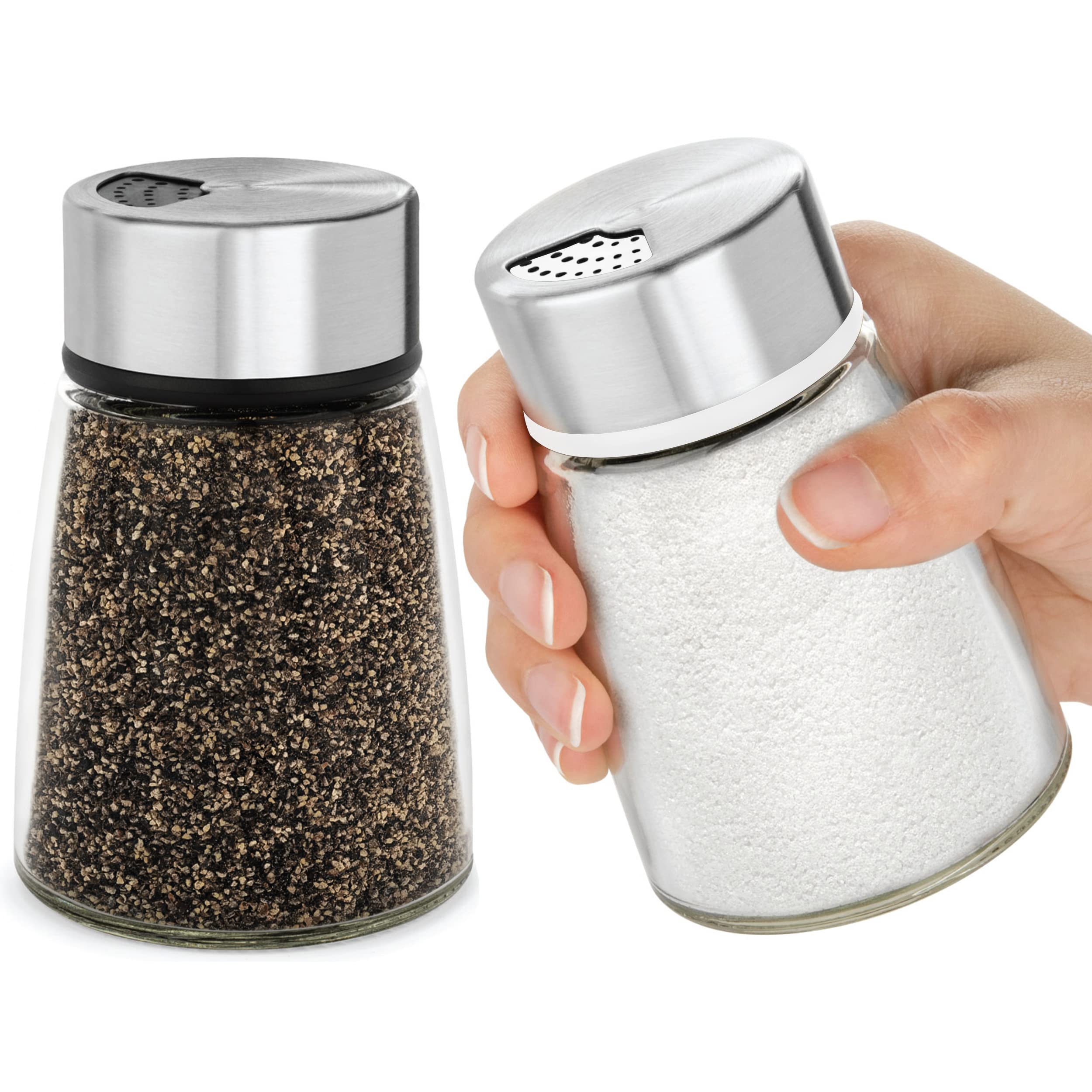 Salt And Pepper Shakers Set With Adjustable Pour Holes - Stainless Steel Spice Dispenser - Perfect For Pink Himalayan, Table Sal