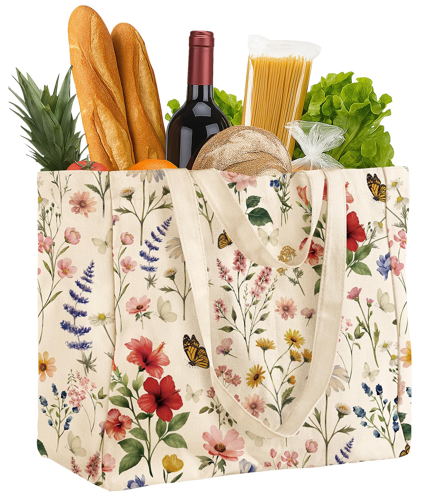 Miss Adola Large Canvas Grocery Tote Bag - Reusable Shoulder Bags with 6 Inner Pockets & Shoulder Strap and Handle Cute Aestheti