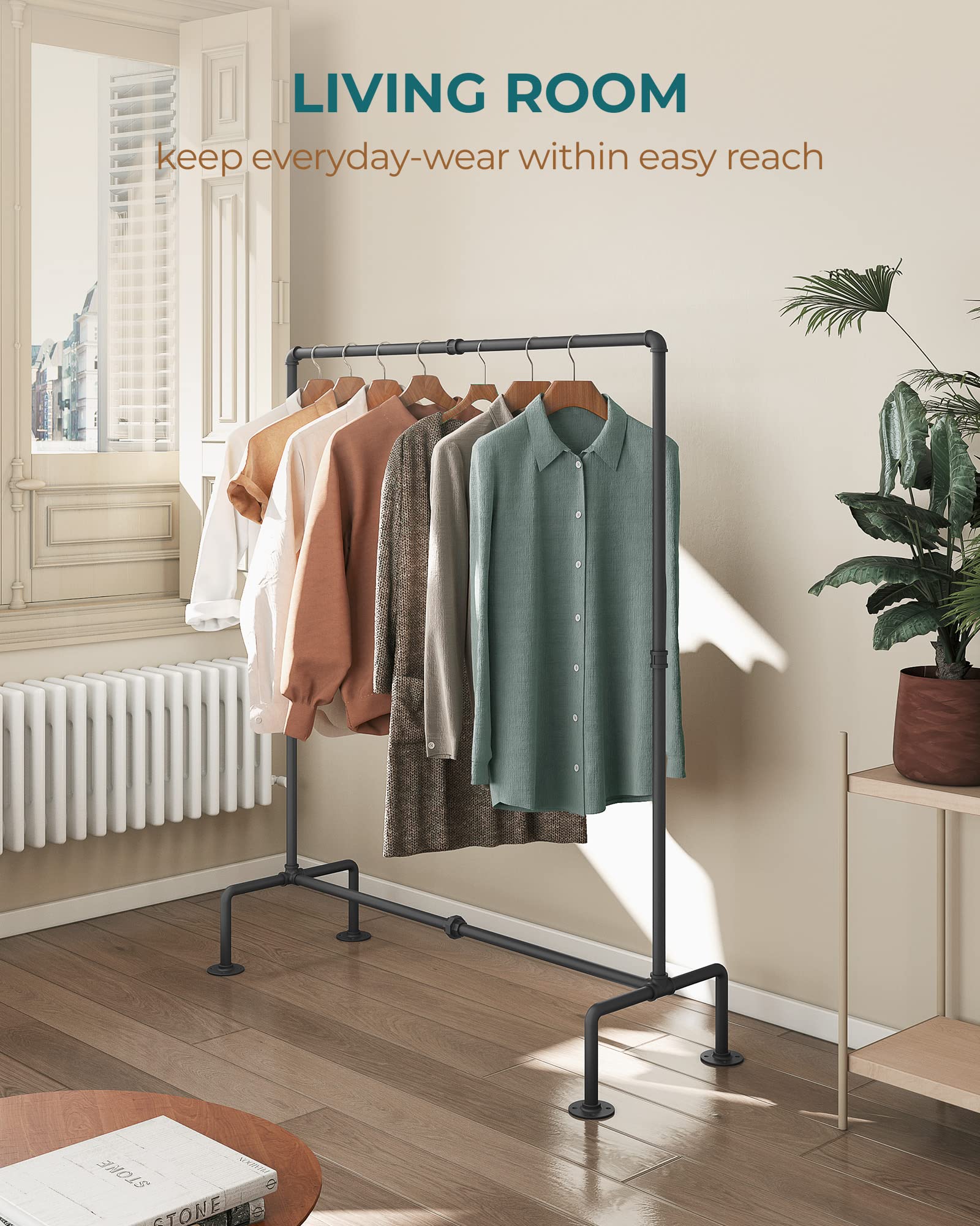 Oropy Industrial Pipe Clothing Rack Free Standing, Heavy Duty Detachable Clothes Rack With 4 Stable Feet For Garment Storage Dis