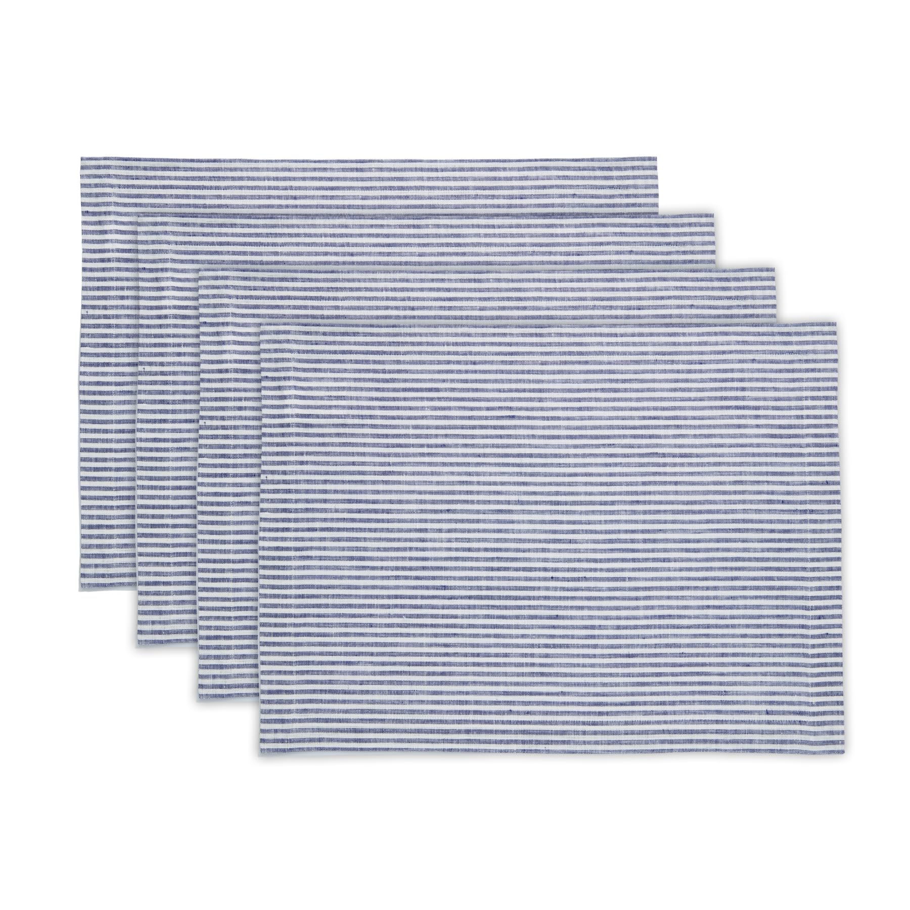 Solino Home Stripe Linen Placemats 19 L x 14 W Inch - 100% Pure Linen Navy and White Cloth Placemats Set of 4 - Narrow Stripe, W