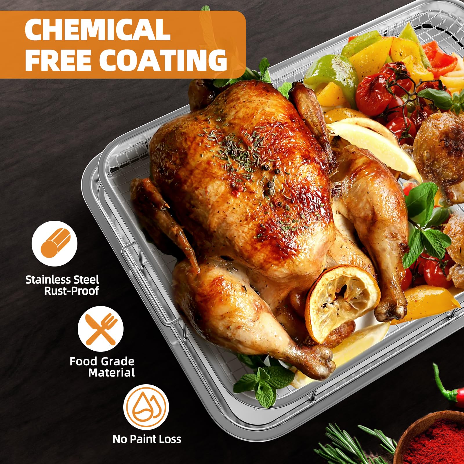 Air Fryer Basket For Oven, Extra Large 18.8'' X 12.8'' Oven Air Fryer Basket And Tray Set With 30 Pcs Parchment Papers, Demaxia