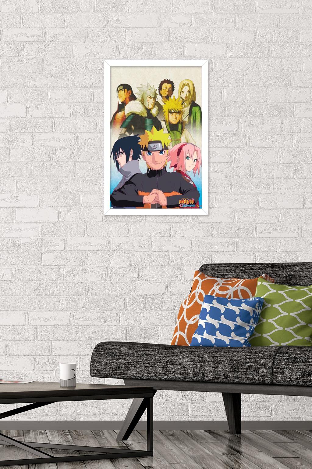 Trends International Naruto Shippuden - Key Art Wall Poster, 14.725'' X 22.375'', White Framed Version