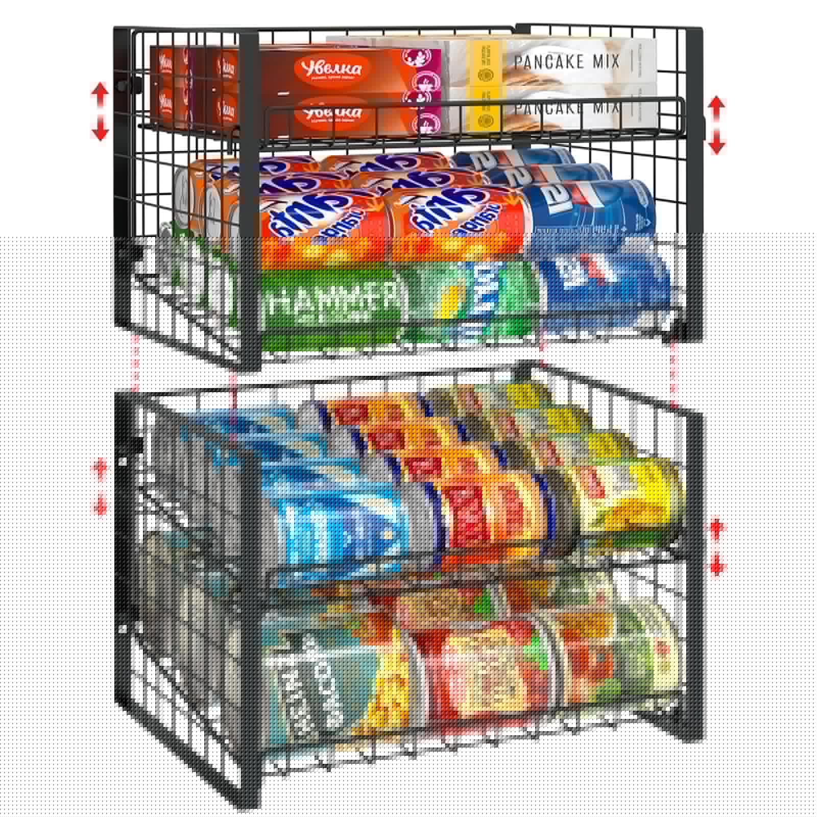 JKsmart 2-Tier Stackable Can Rack Organizer for Pantry, Adjustable Can Dispenser Holds Up to 60 Cans, Can Storage Holder for Var