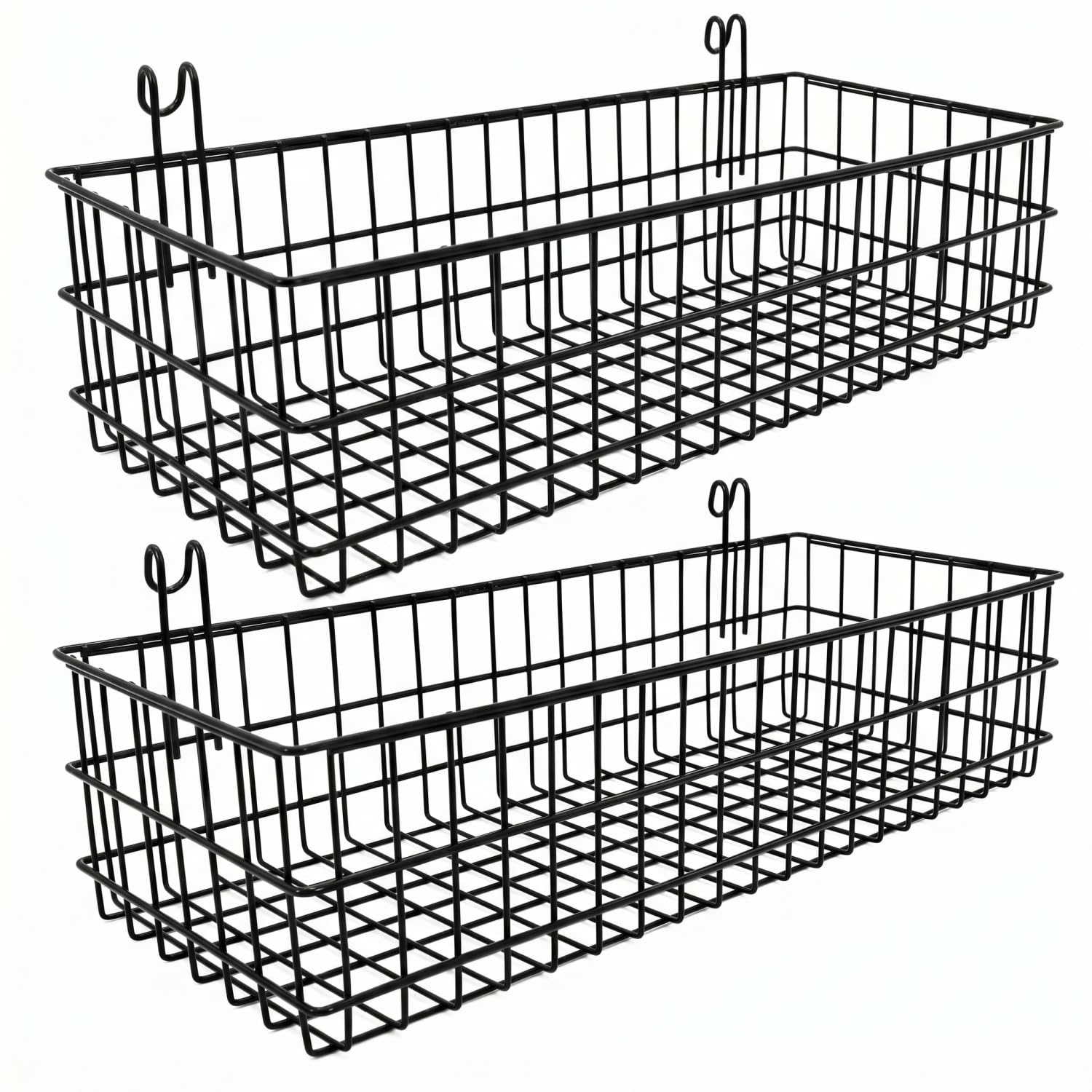 ANZOME Hanging Wall Baskets, 2 Pack 15.7 in Metal Wire Storage, Black