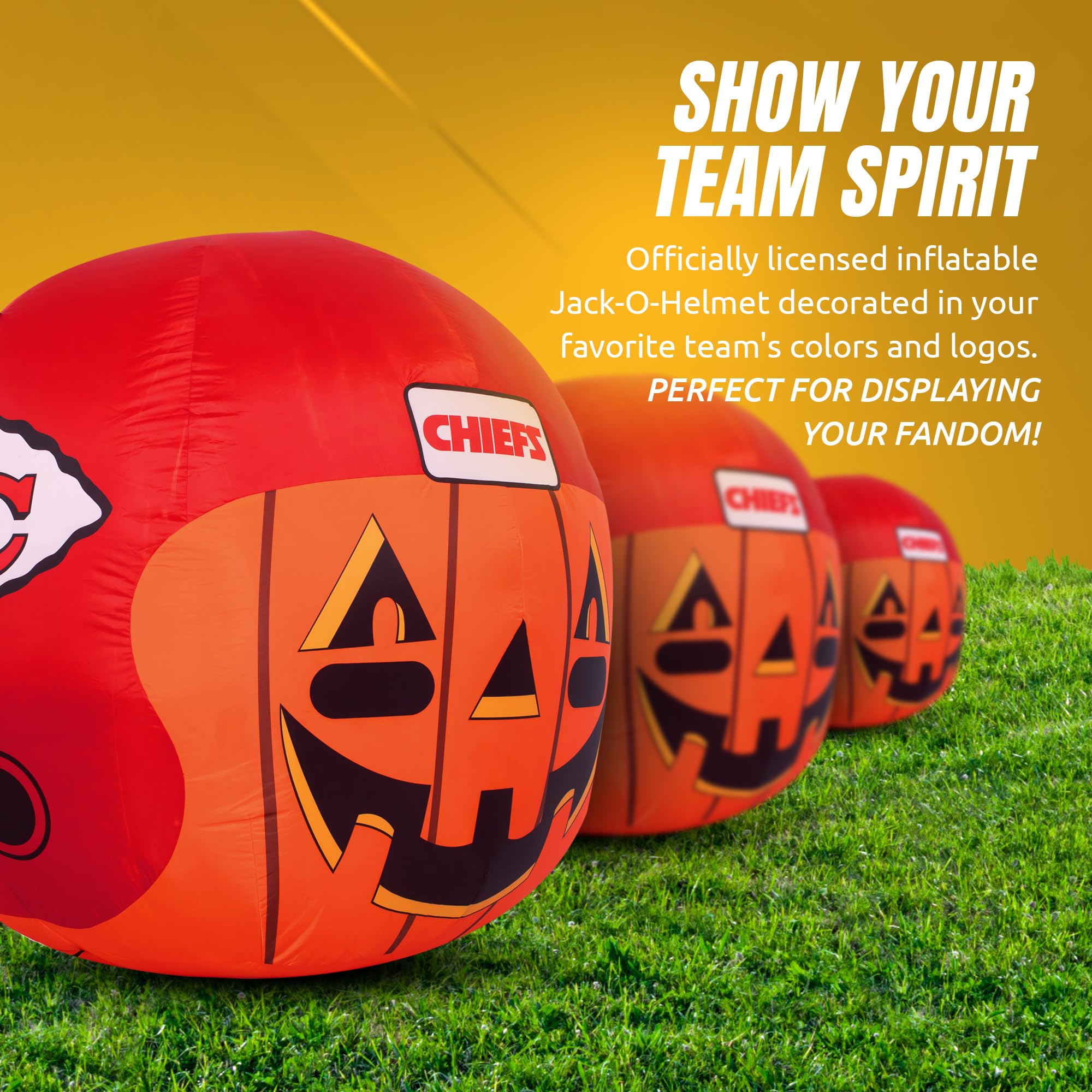 Sporticulture NFL Kansas City Chiefs 4ft Inflatable Jack-O-Helmet with LED Lights & Built-in Blower - Halloween Merchandise Deco