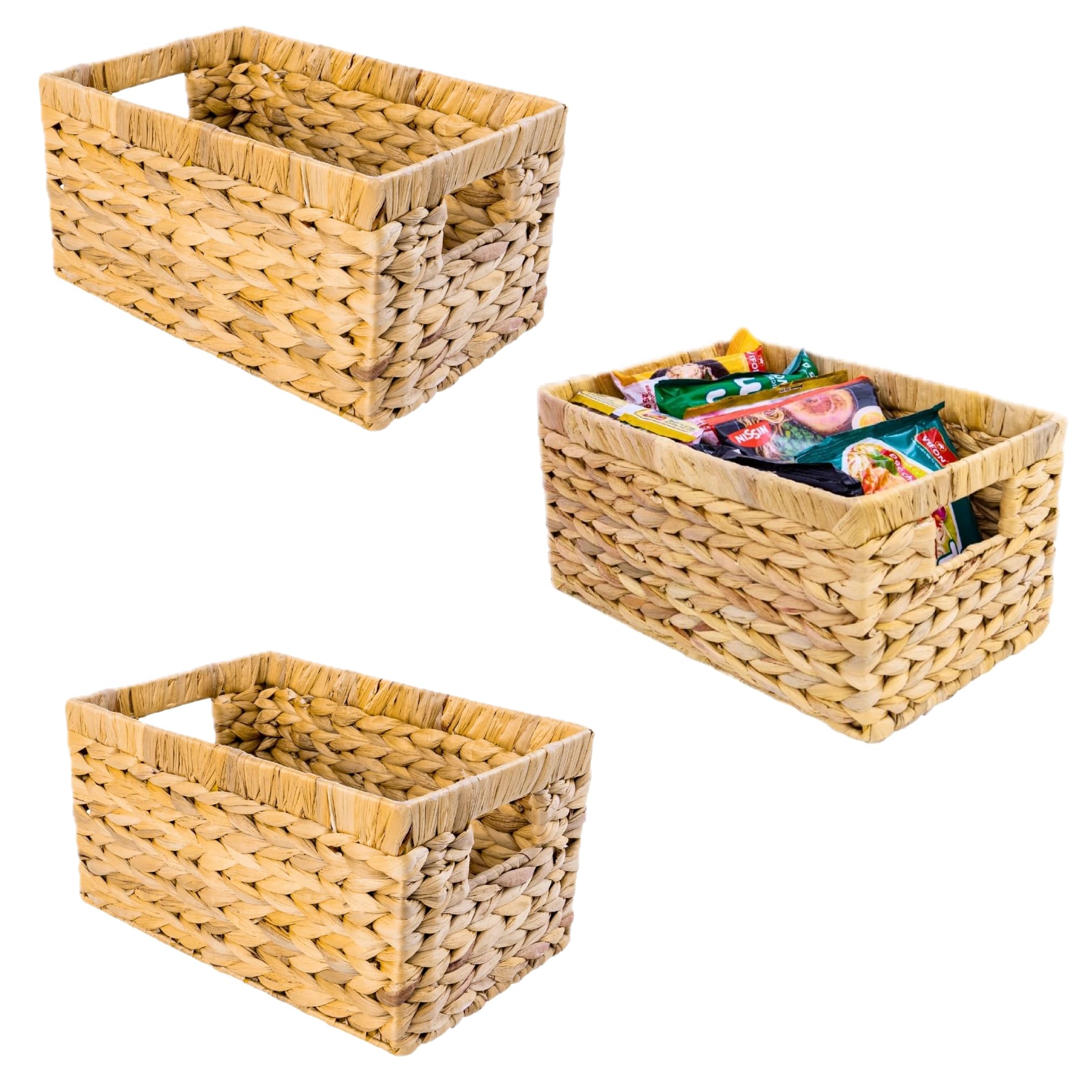 Set Of 3 Wicker Storage Basket, Water Hyacinth Storage Baskets, Wicker Storage Baskets For Shelves, Wicker Baskets For Storage,