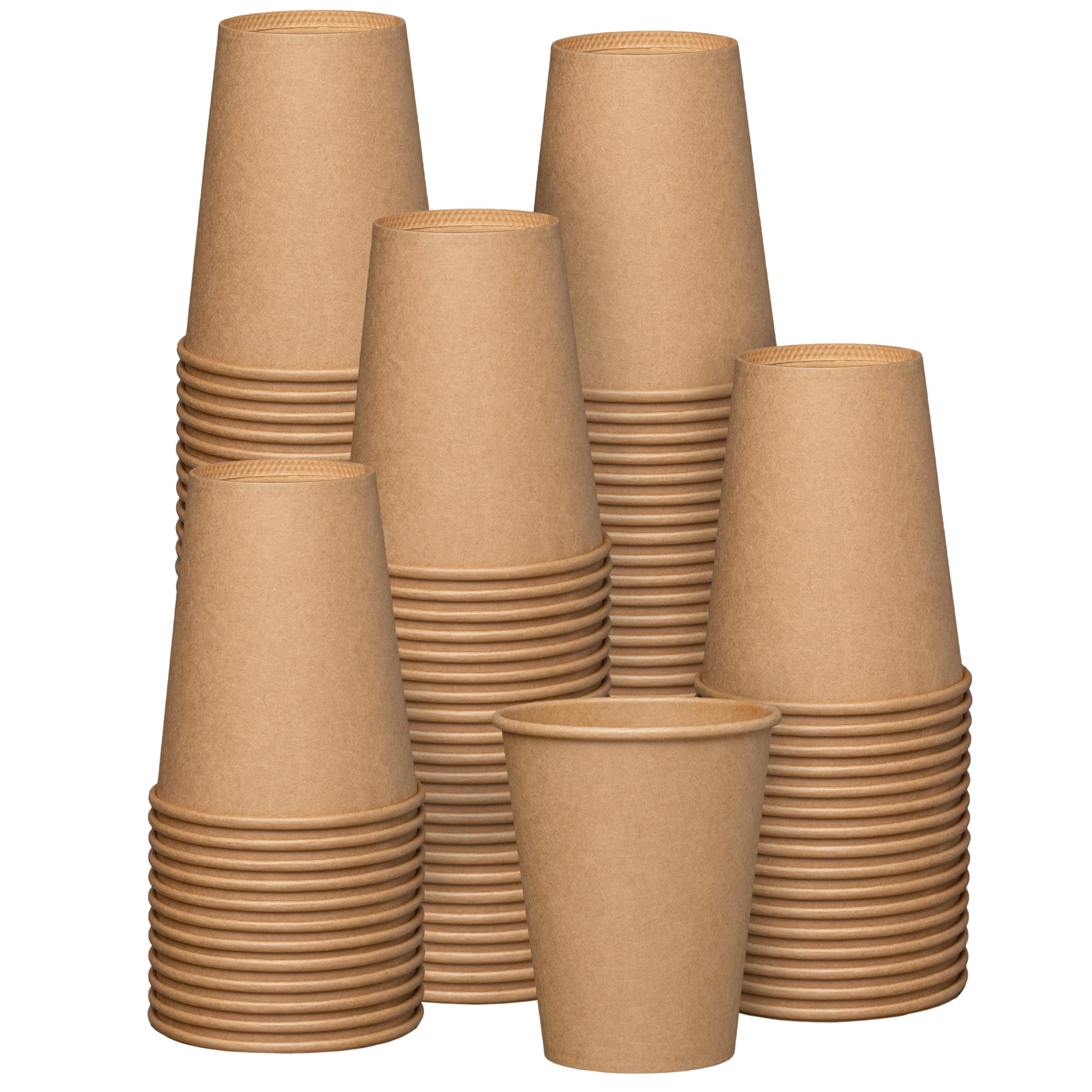 Comfy Package [12 Oz. - 100 Pack Kraft Paper Hot Coffee Cups- Unbleached