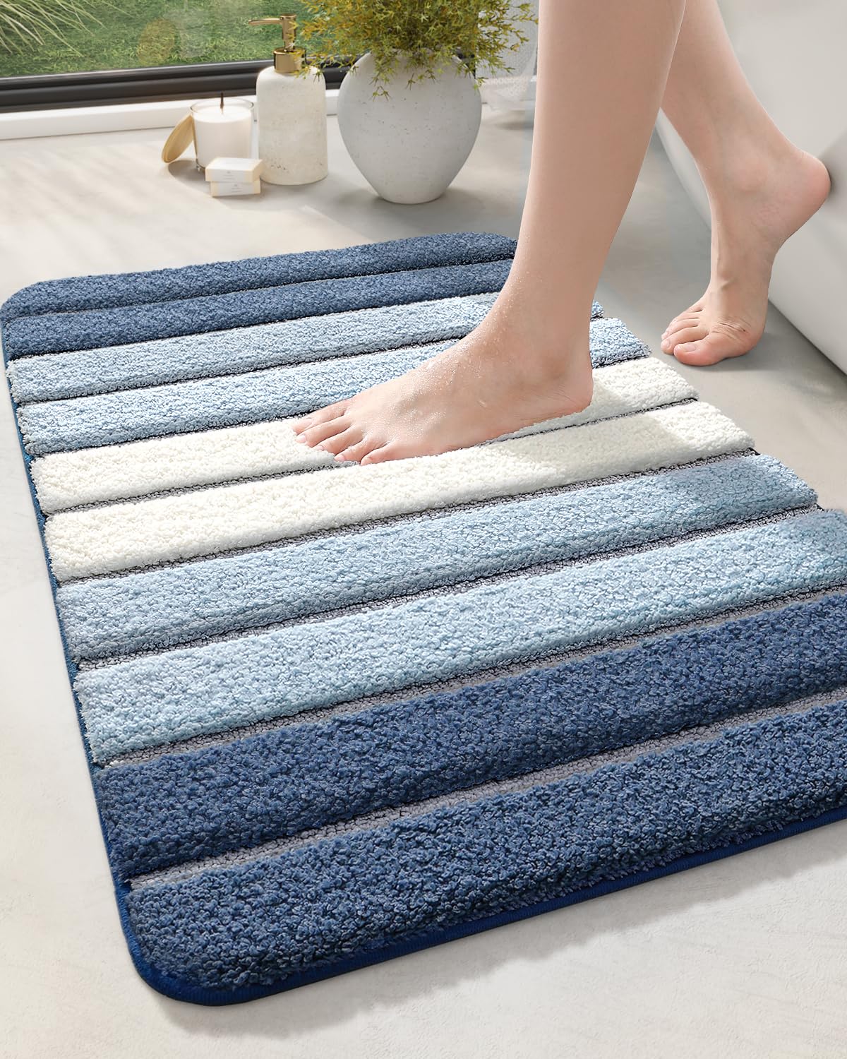 Dexi Bath Mat Bathroom Rug Absorbent Non-Slip Washable Shower Floor Mats Carpet 20''X32'', Blue