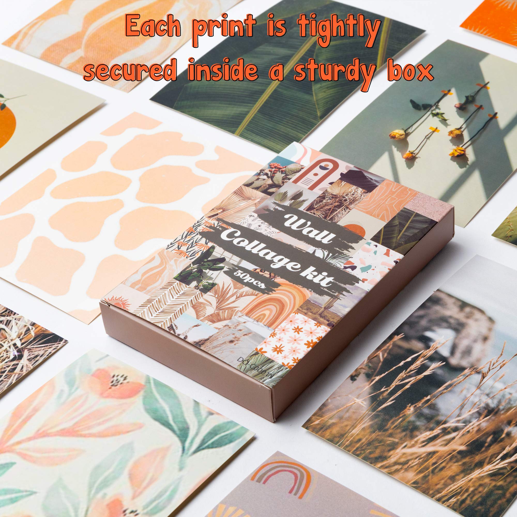 Yopyame 50PCS Boho Aesthetic Pictures Wall Collage Kit  Peach Teal Photo Collection Collage Dorm Decor for Girl Teens and Women  Orange Boho Wall Prints Kit  Small Posters for Room Bedroom Aesthetic