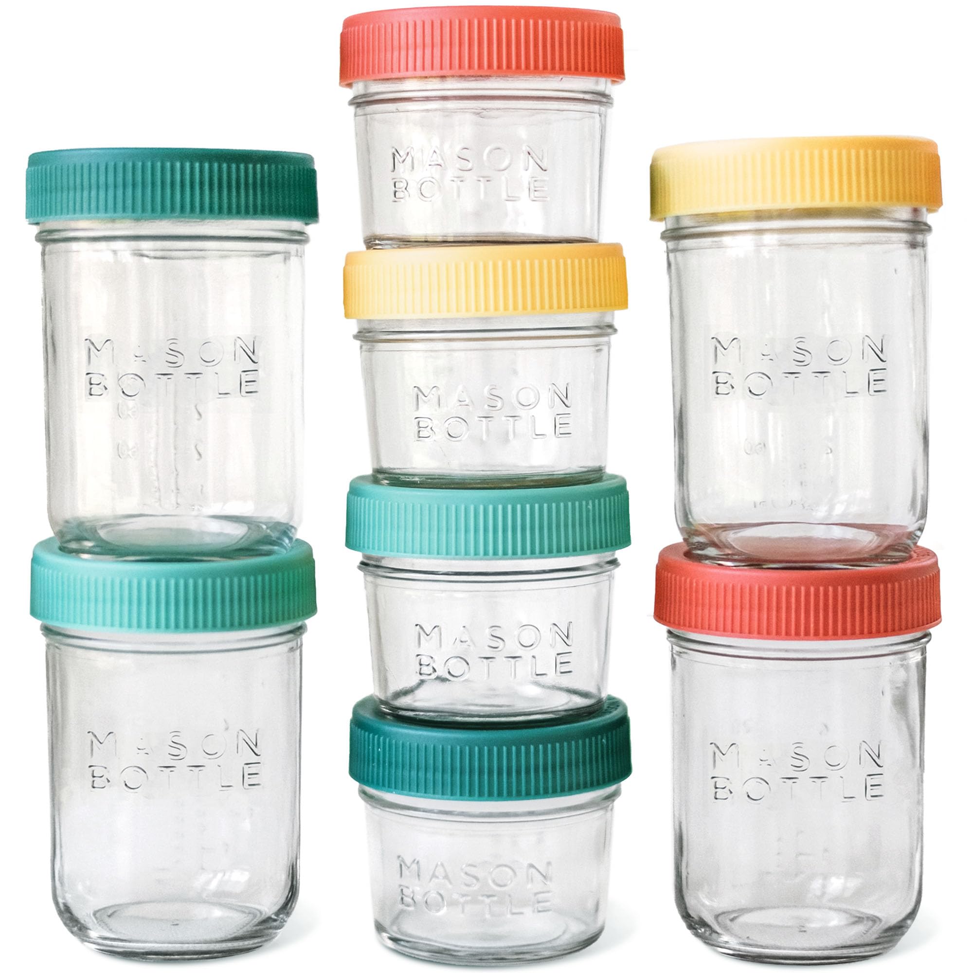 Mason Bottle Breast Milk Storage Glass (4Oz & 8Oz, 8-Pack) - Reusable Glass Baby Food Jars With Lids - Airtight, Stackable, Free