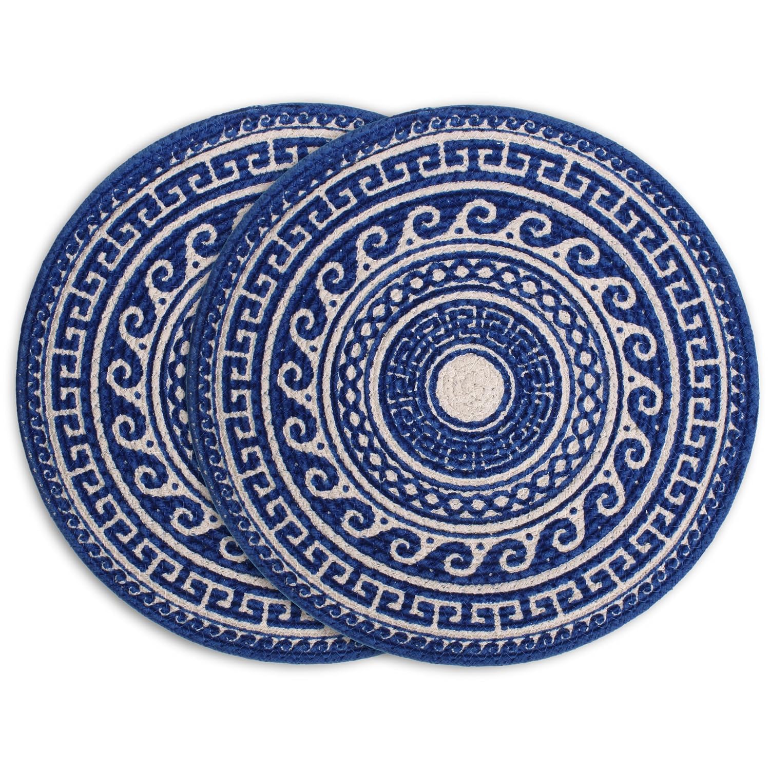 Round Braided Placemats Set Of 2, 32Cm (Blue Print)