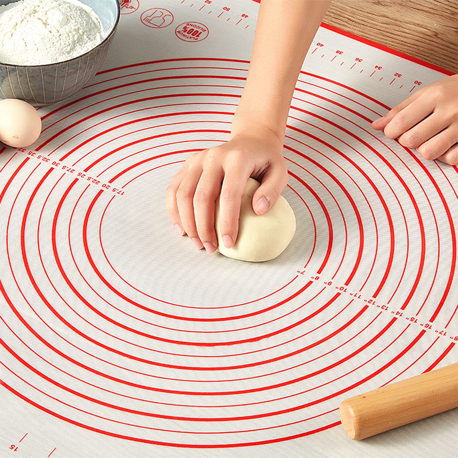 Jandays Silicone Pastry Mat For Rolling Dough Large Fondant Sheet Non Slip With Measurements, Counter Mat, Oven Liner, Pie Crust