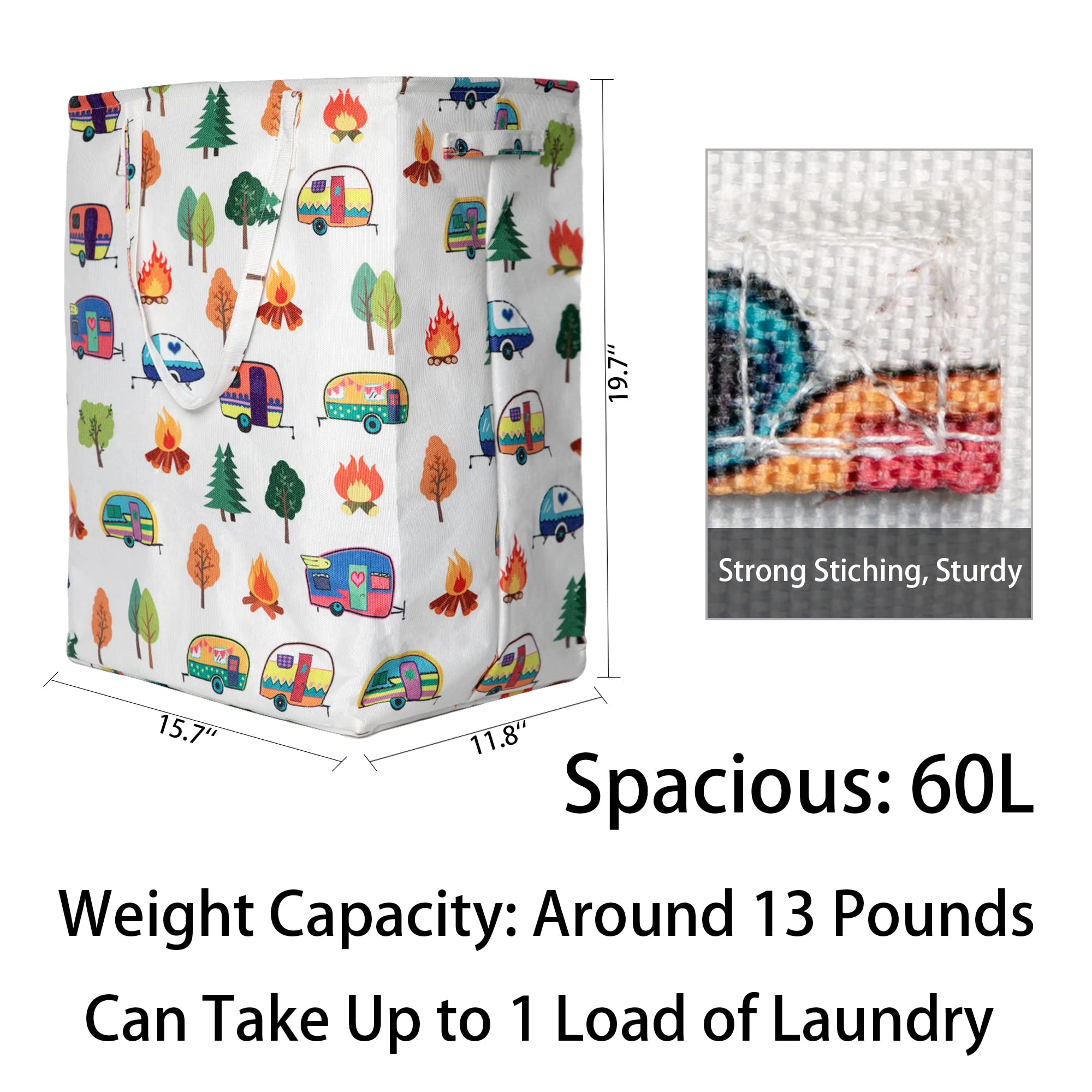 Kay&J Collapsible 60L Laundry Basket, Slim And Tall Laundry Hamper, Long Handles For Portability, Great For Home And Camper Use,