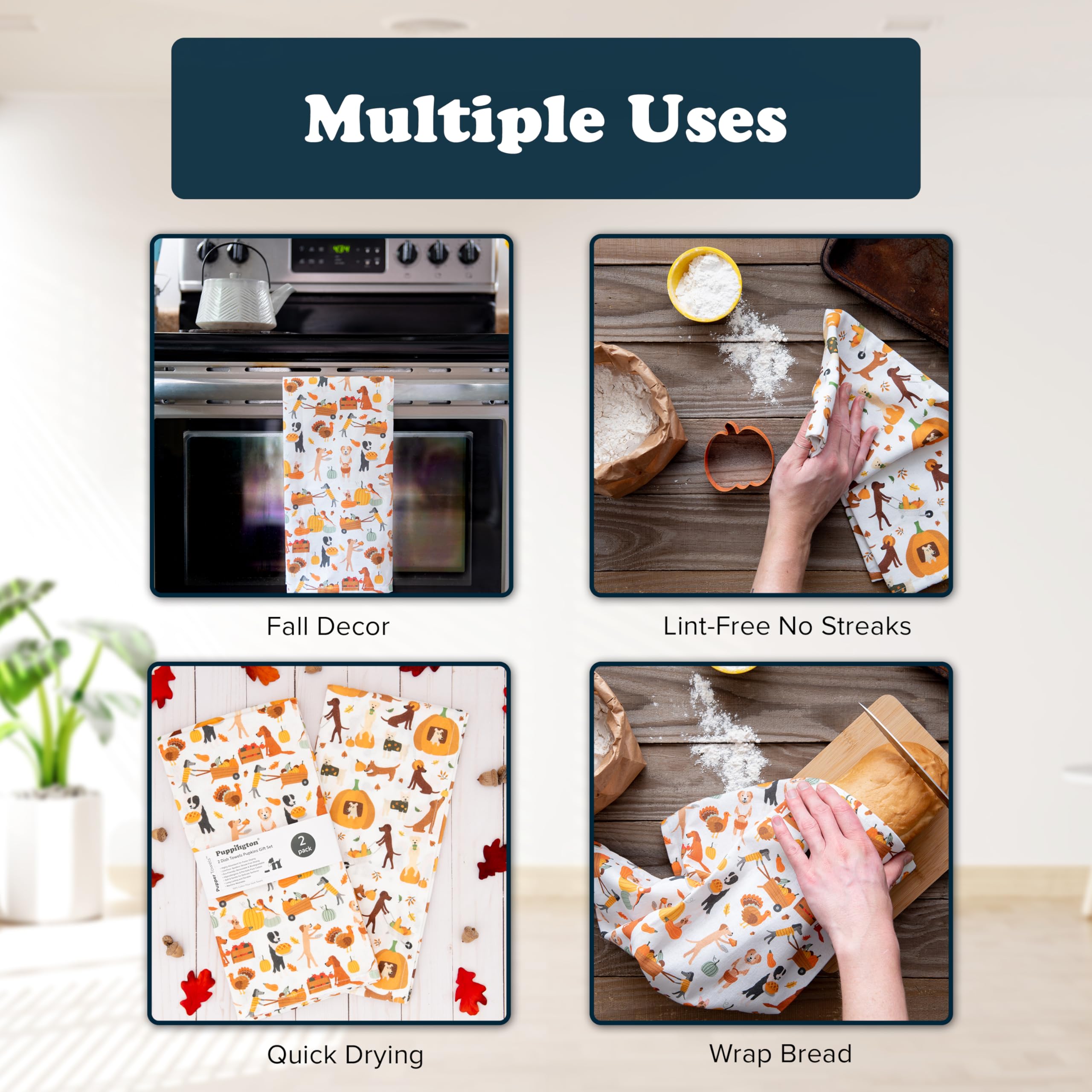 Puppington Dog Halloween Kitchen Towels - Halloween Dish Towels - Fall Decor - Thanksgiving Dog Tea Towels - Helping Harvest Hou