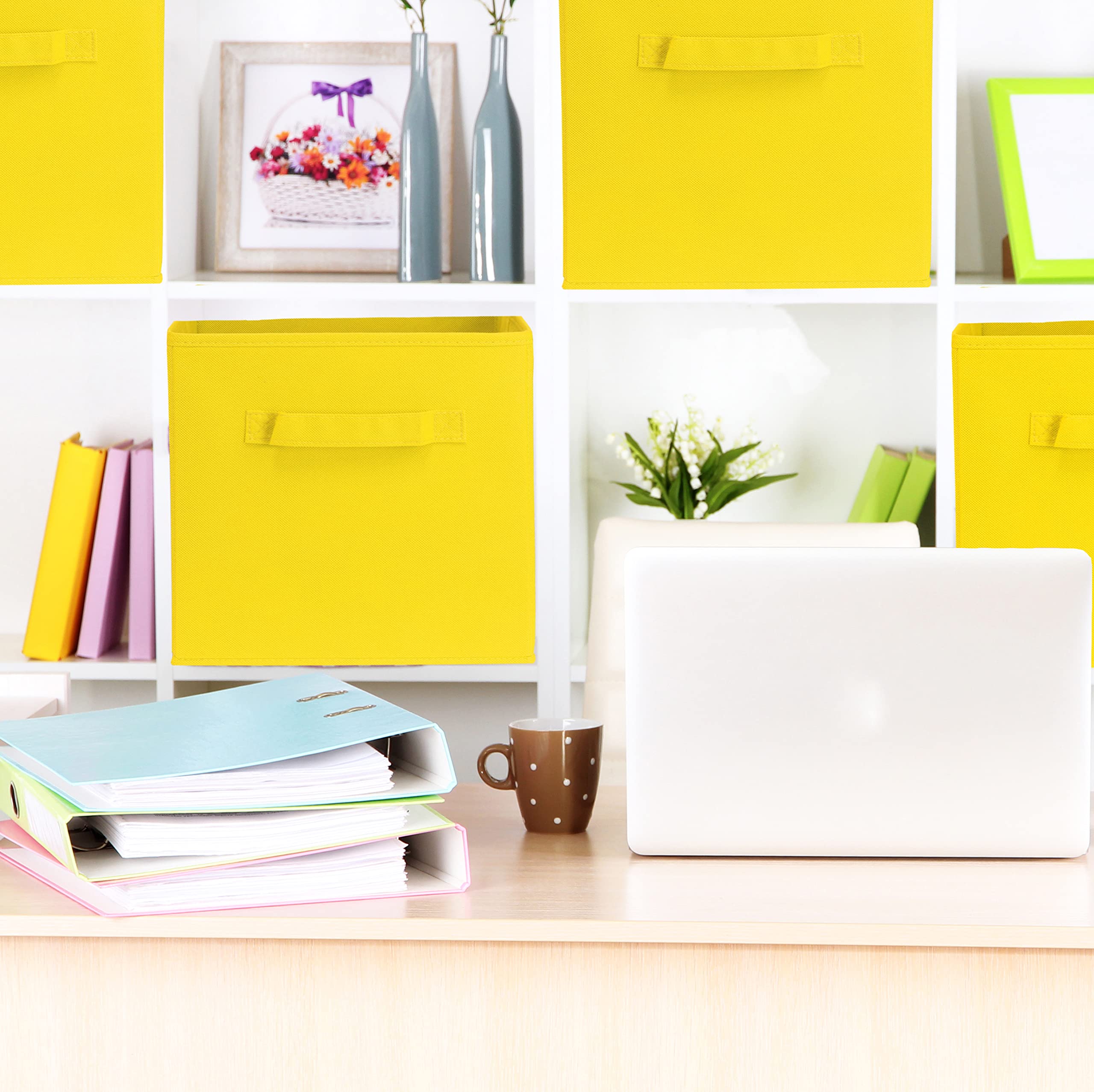 Simple Houseware Foldable Cube Storage Bin, Yellow - 6 Pack