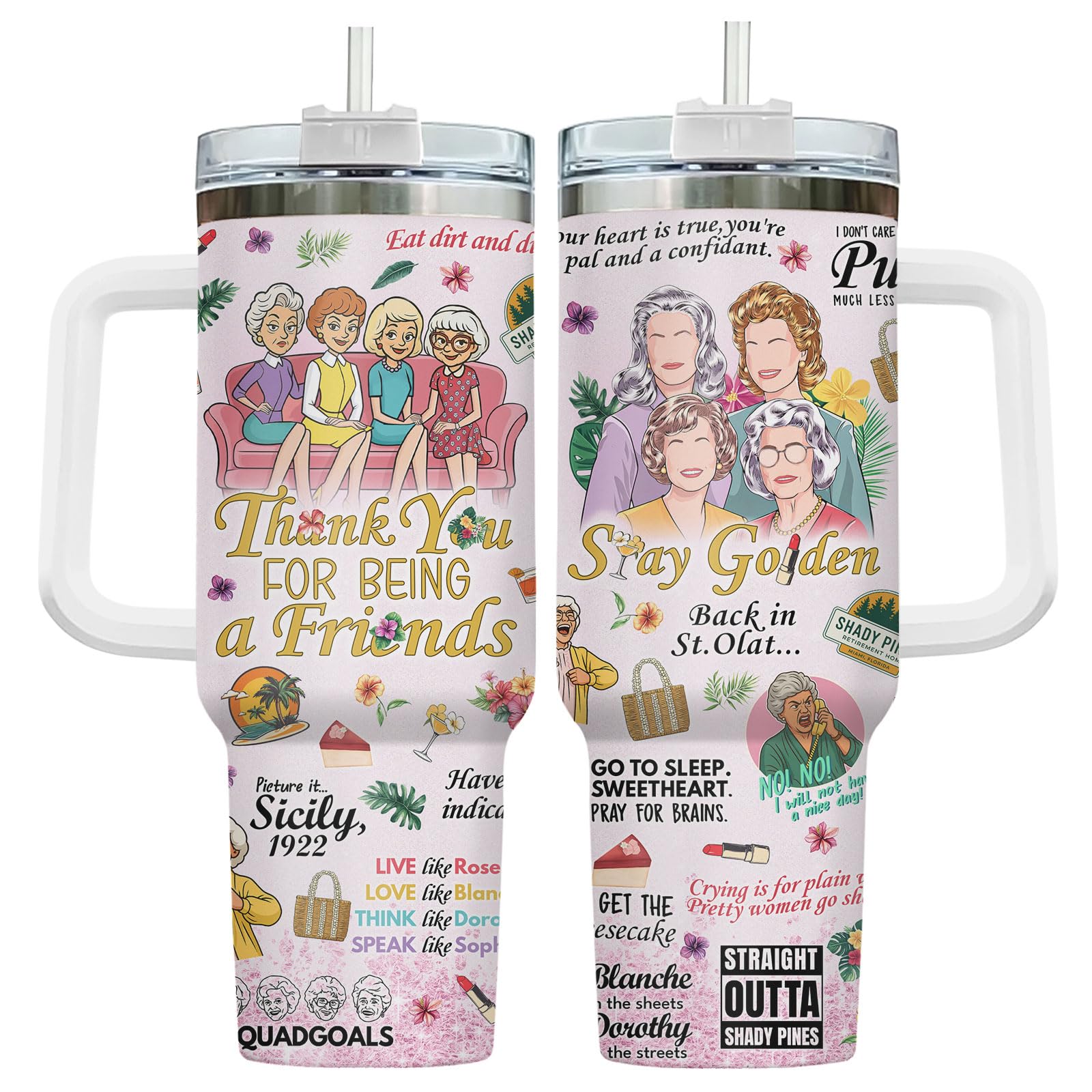 34HD Golden Ladies Tumbler with Handle - Thank You for Being a Friend Cup - 40 oz Stainless Steel Travel Mug with Funny Quotes -