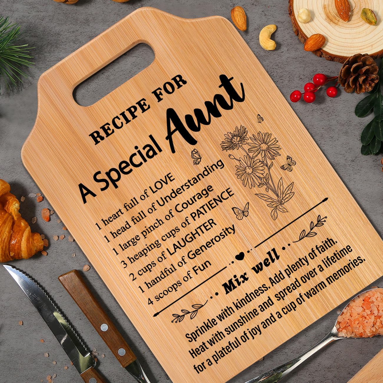 Milcier Gifts for Aunt, Birthday Gifts for Aunts from Niece Nephew, Recipe Cutting Board for Aunt, Auntie Gift Ideas, Christmas