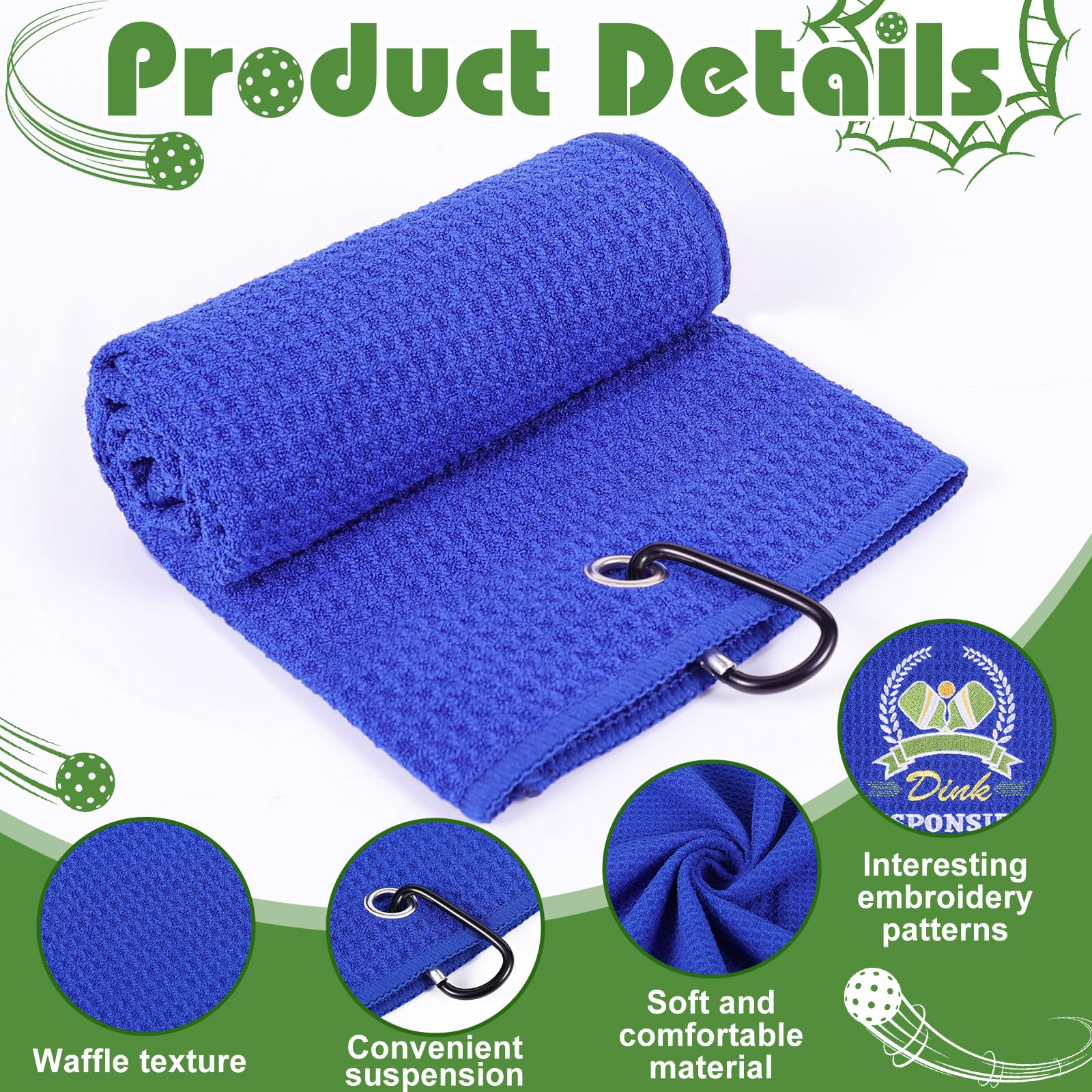4 Pcs Funny Pickleball Towel Athletic Towels with Grommet Absorbent Embroidered Pickleball Gifts for Men Dinkball Towels Tennis