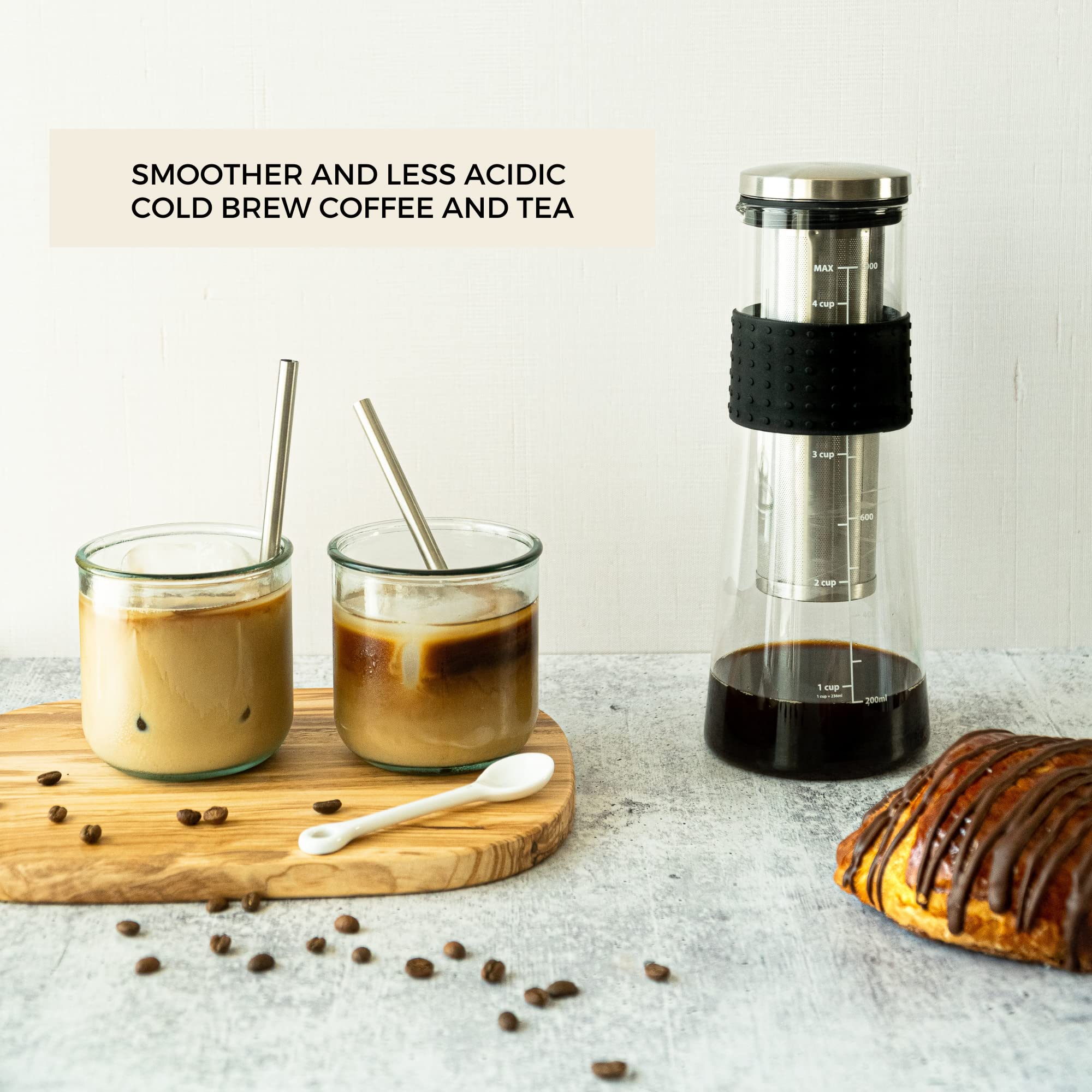 Cafe Crush Club Cold Brew Coffee Maker | Fire Toughened Borosilicate Glass | 304 Stainless Steel Infuser | 1000Ml / 34 Oz | Cold