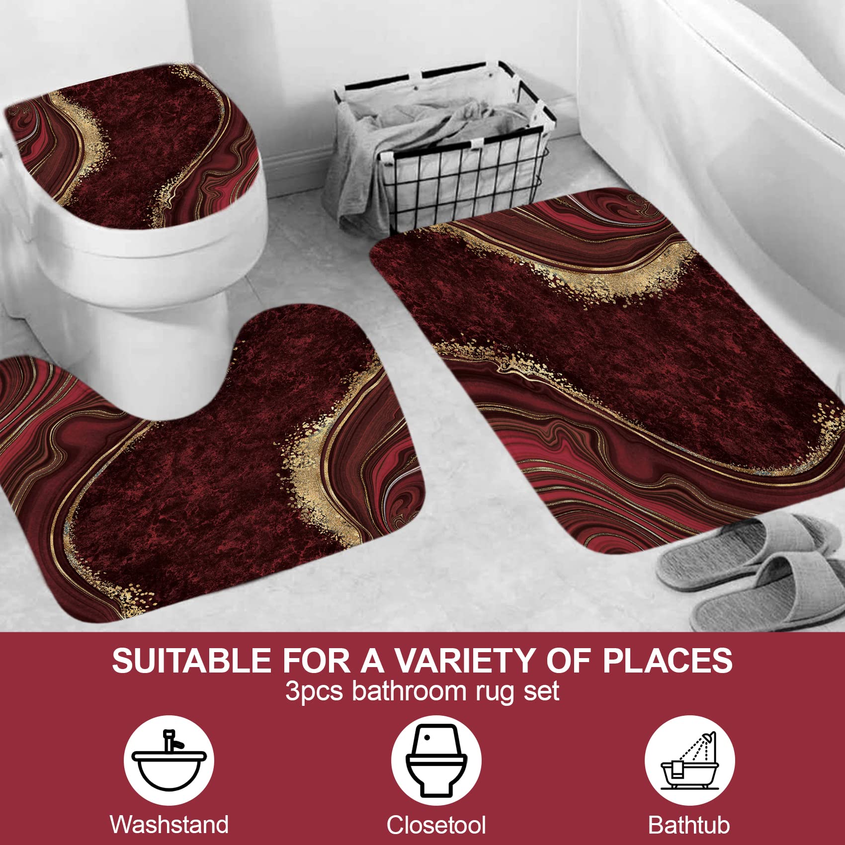 Beifivcl 4Pcs Luxury Marble Shower Curtain Sets, Bathroom Sets With Shower Curtain, Toilet Lid Rug, Contour Mat And Bath Mat, Sh
