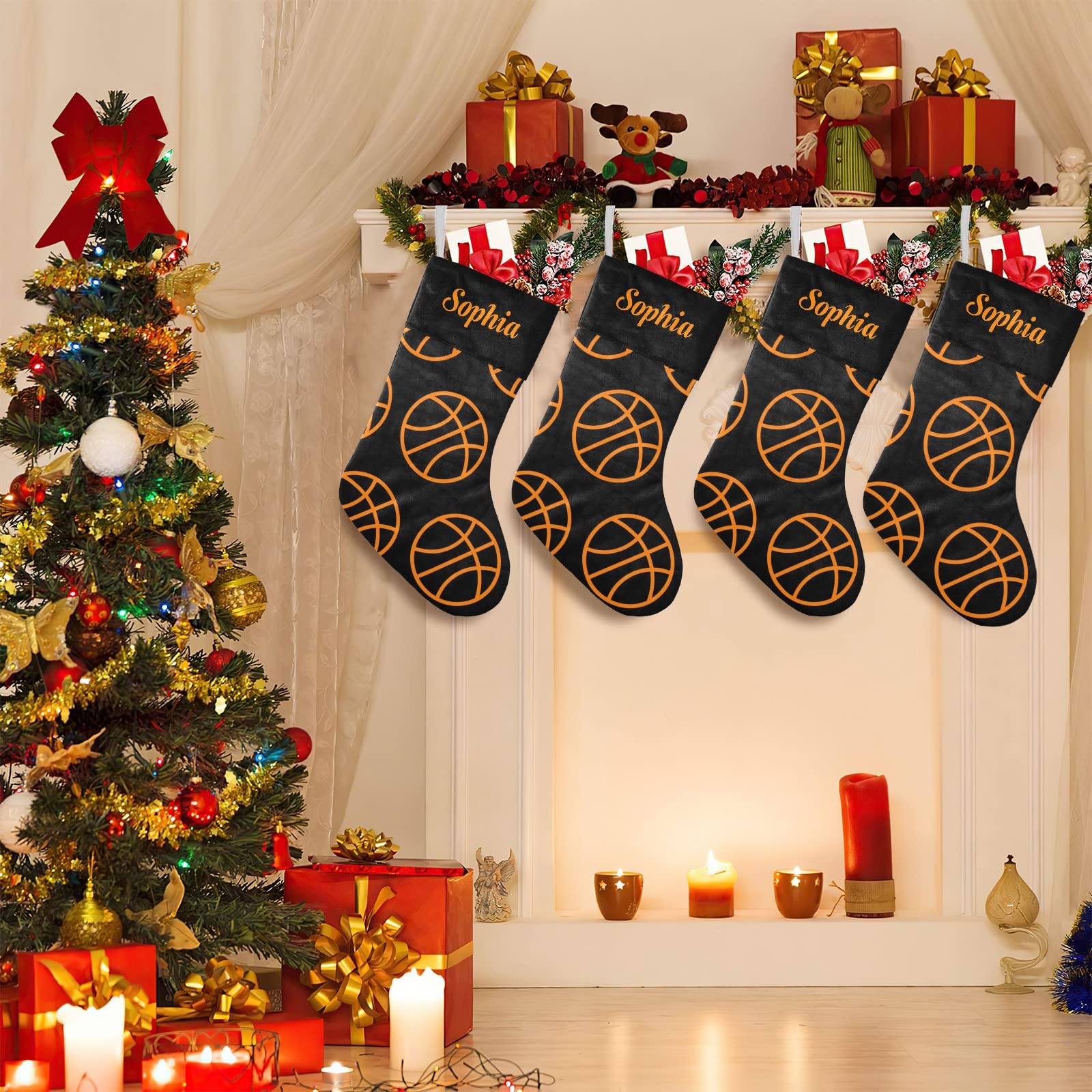 Cool Sports Basketball Christmas Stocking with Name Custom Xmas Stockings for Family Wedding Party Decor 17.52 x 7.87 Inch