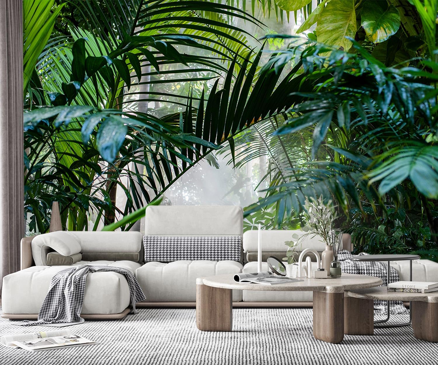 Yqwdmx -Rainforest Leaves Fabric Wallpaper Green Trees Mural Bedroom 180'' X 115'' (Not Peel And Stick)