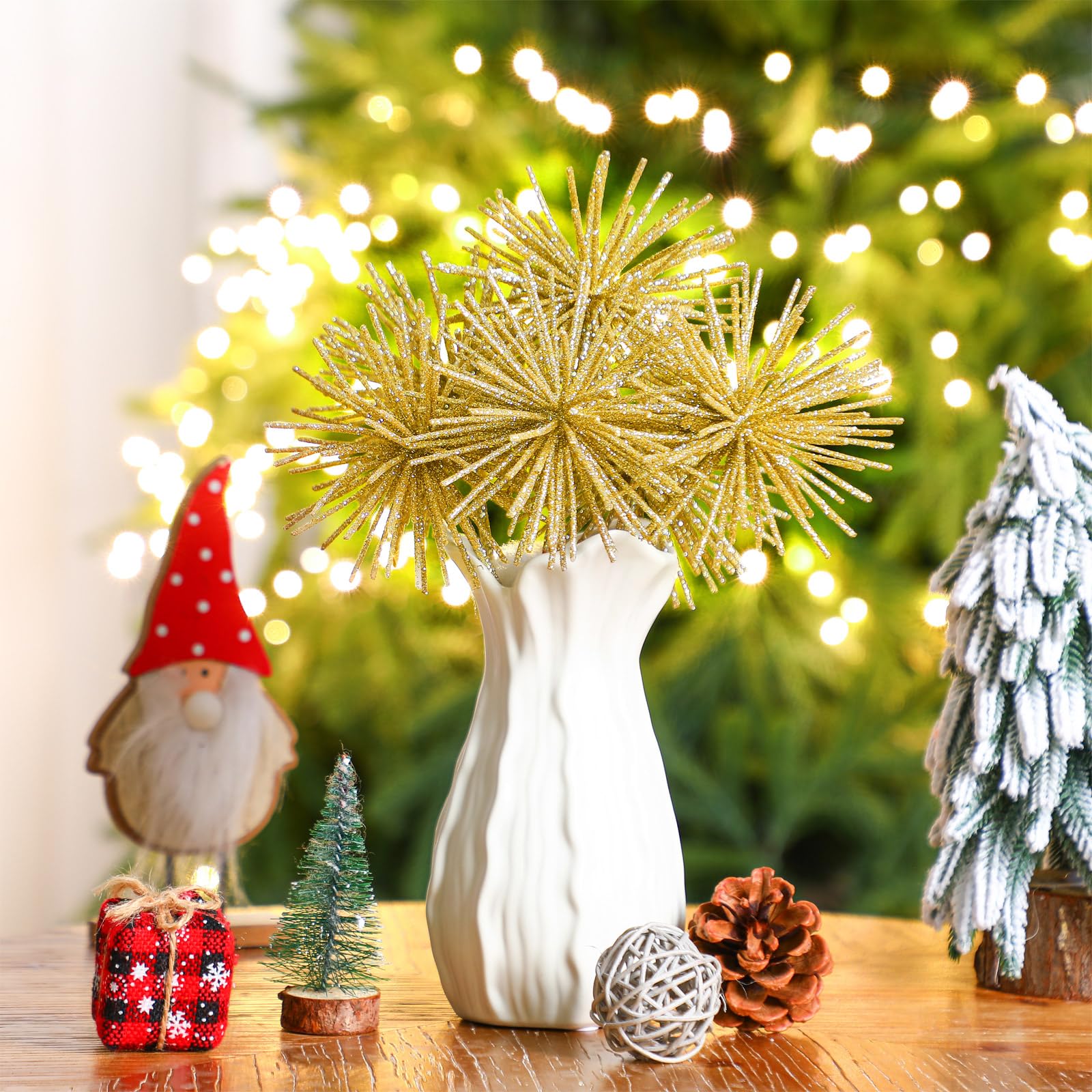 Yalikop 6 Pcs 10 Inch Starburst Christmas Tree Picks Glitter Christmas Star Tree Filler Table Centerpieces for DIY Wreath Crafts