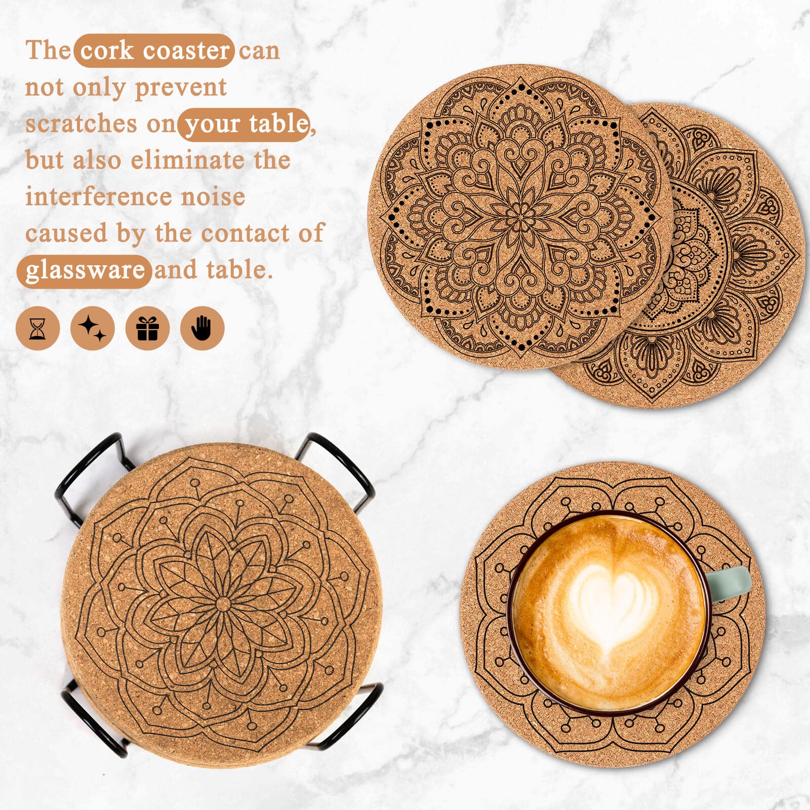 10 Pieces Cork Coasters For Drinks, Billbotk Cup Coasters With Holder For Coffee Table Tabletop Protection, Home Decor, Suitable