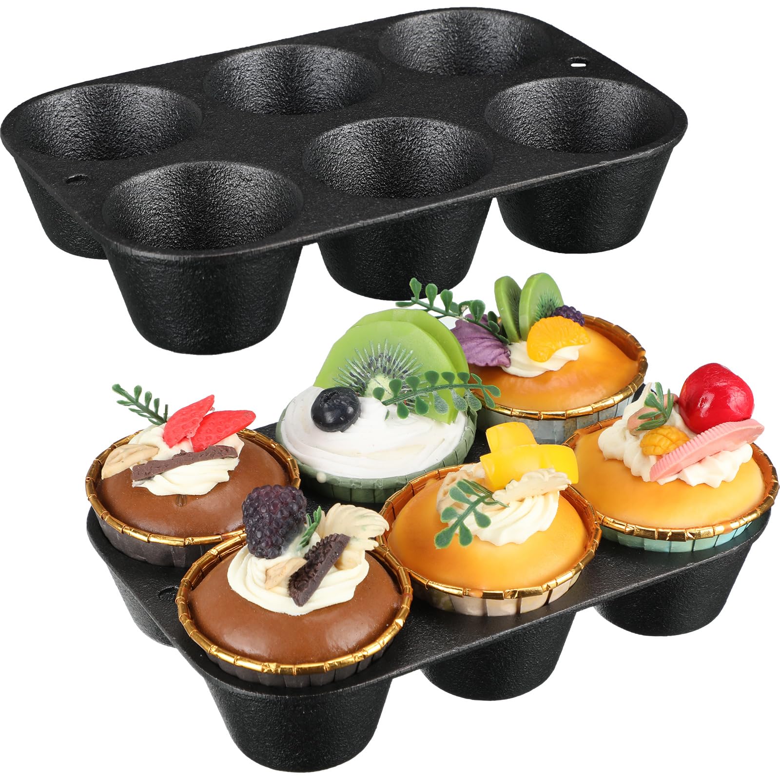 Reallnaive 2 Pcs Cast Iron Muffin Pan Pre Seasoned 6 Cup Muffin Tin Nonstick Cupcake Biscuits Cookie Cheese Pans Cast Iron Cookw