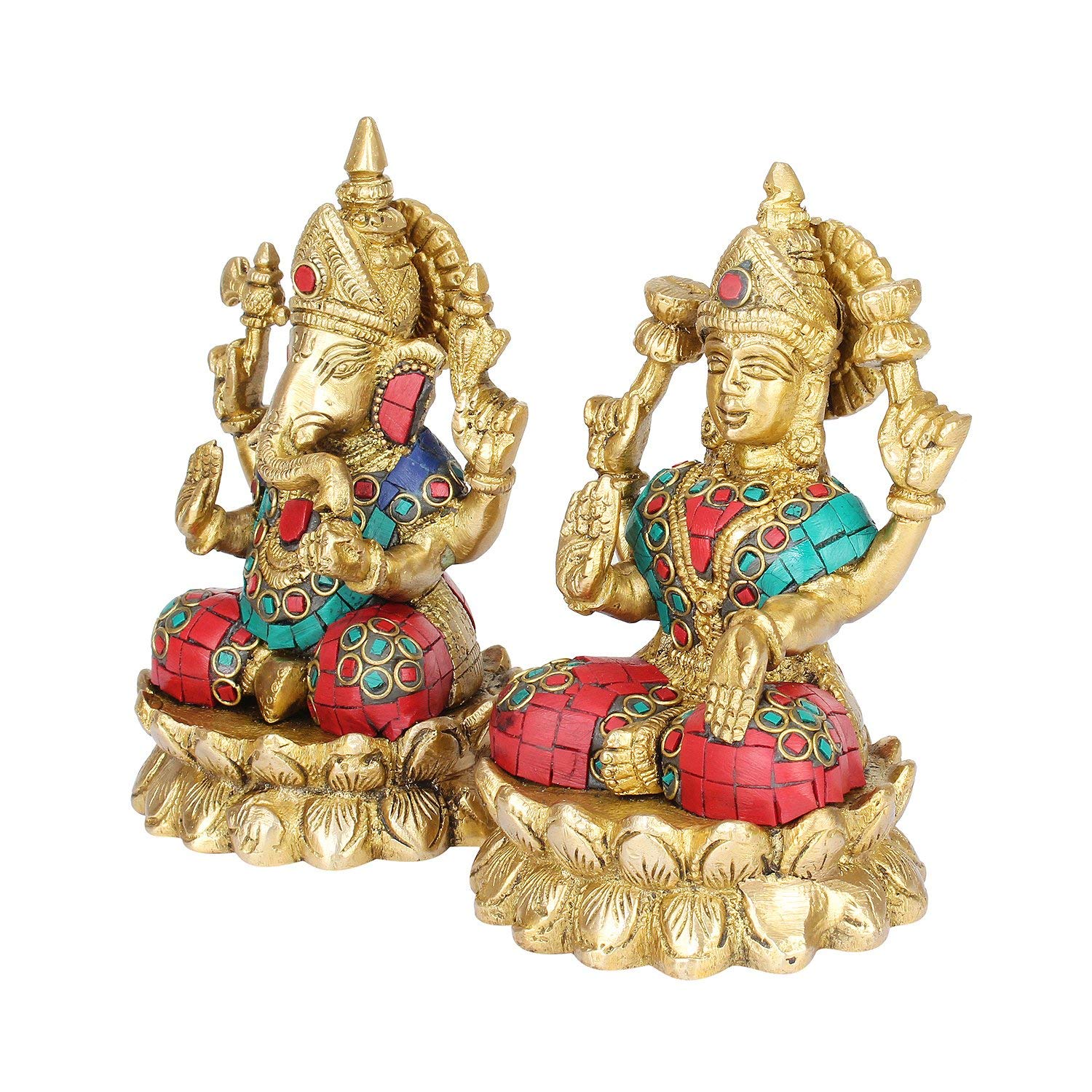 Kartique Brass Laxmi Ganesh Sitting On Lotus Flower Idol | Laxmi Ganesha Statue | Ganpati Murti | For Home Dcor | Gift | Height