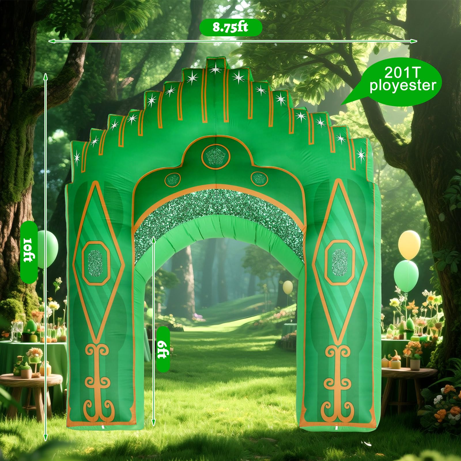 Preboun 10ft Inflatable Green Castle Emerald Green Castle Inflatables Arch Blow up Archway Built in LED Lights for Wizard Birthd