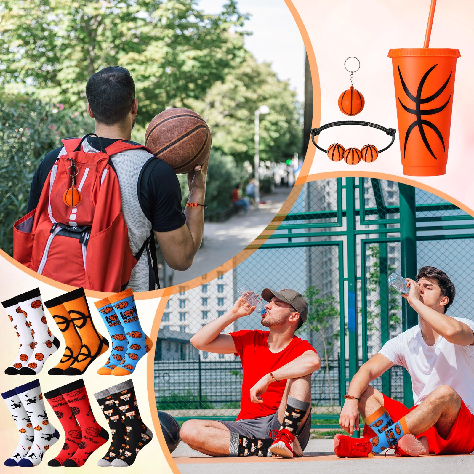 Pickmesh 24 Pieces Funny Football Gifts Bulk Football Plastic Cups With Straw And Lid Novelty Football Crew Socks Bracelet And K
