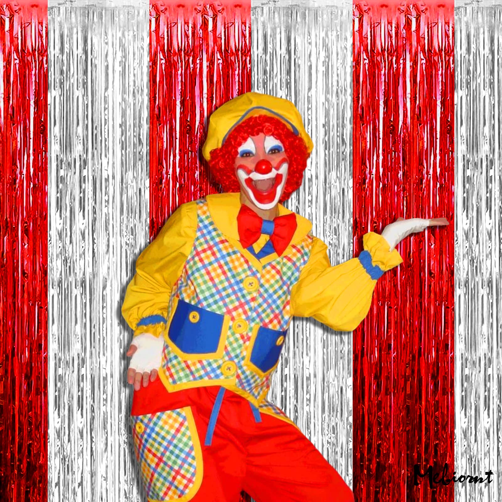 4 Pack 3.2Ft X 6.6Ft Red And Silver Fringe Curtain Backdrop, Metallic Tinsel Foil Fringe Streamers Curtains Background For Photo