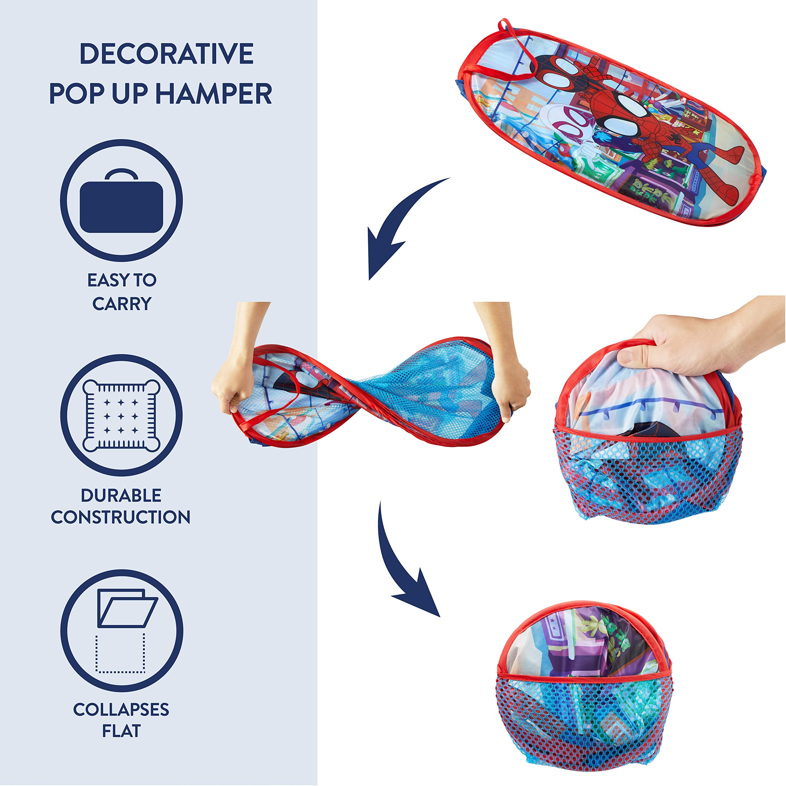 Disney Jr. Spidey and His Amazing Friends Pop Up Storage and Laundry Hamper, 21 H x 13.5 W X 13.5 L