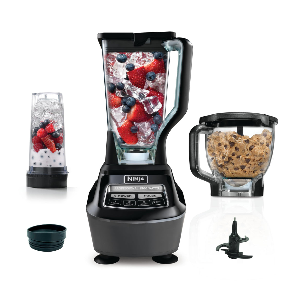 Ninja Blender, Food Processor, Blender for-Smoothies, Includes Pitcher, Smoothie Cup, and 8-Cup Bowl, Salsa, Dough, Shakes, Slus