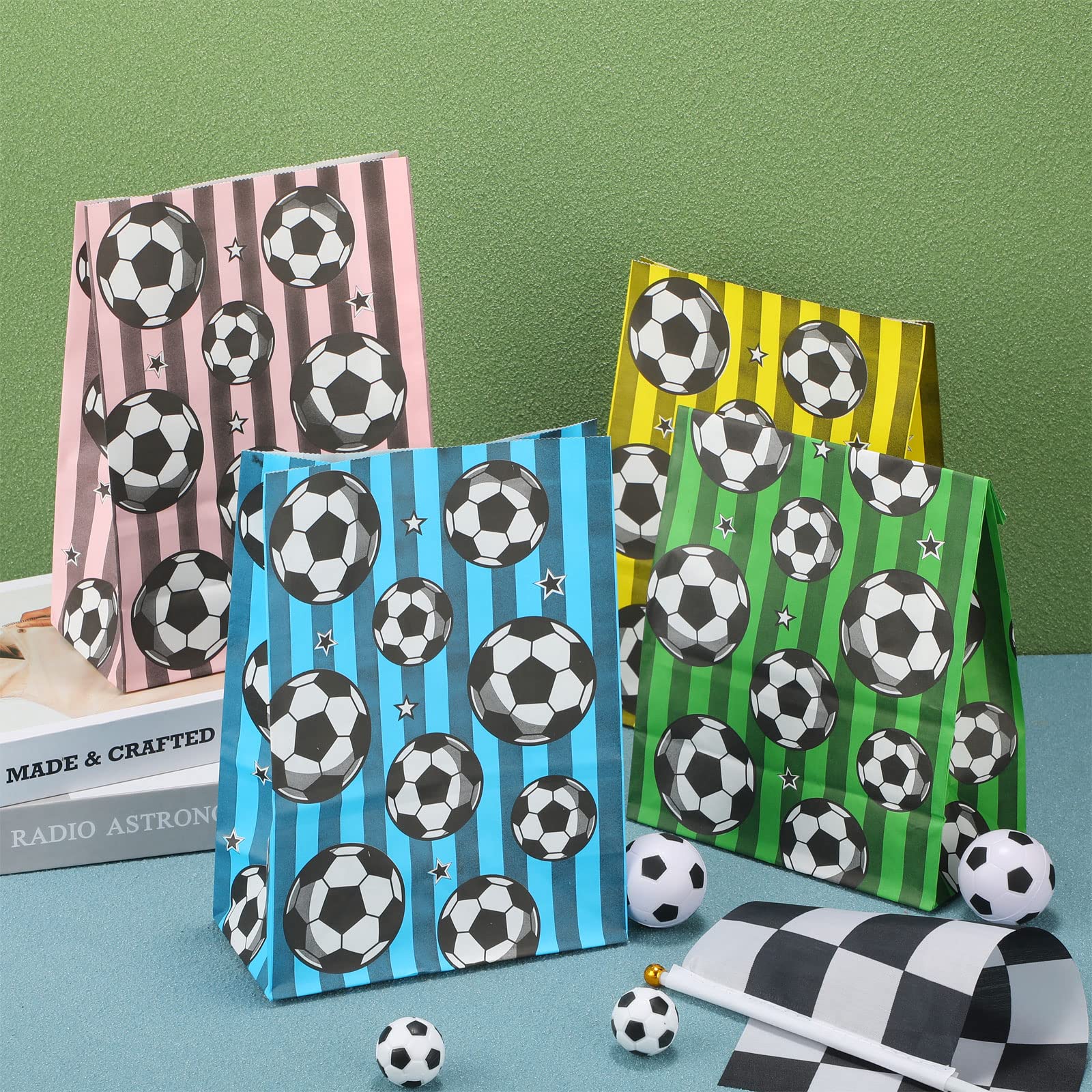 30 Pieces Soccer Party Favor Bags Soccer Themed Birthday Party Supplies  Reusable Candy Bags Party Present Goody Treat for Soccer Party Favors Decor (Green  Blue  Pink  Yellow)