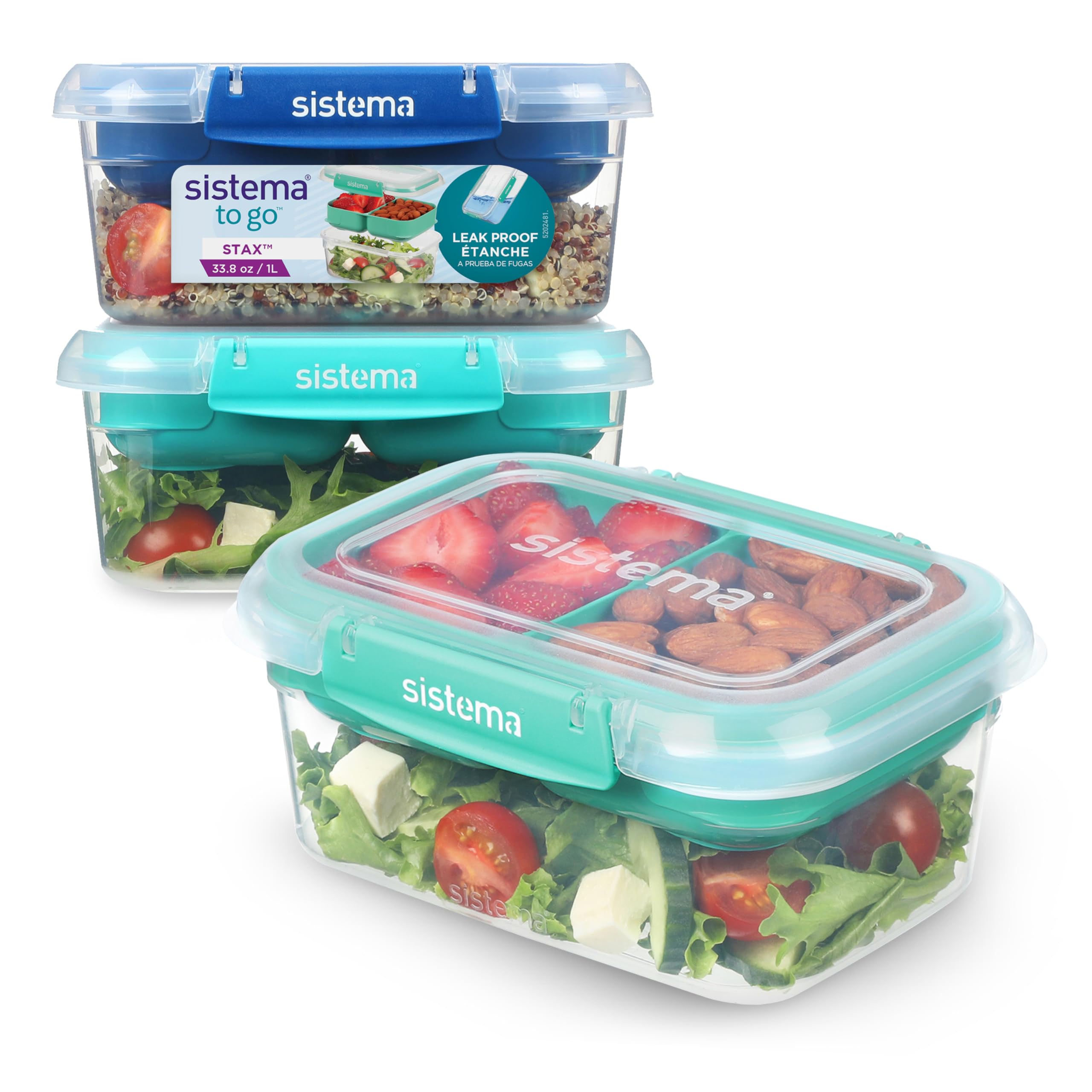 Sistema TO GO Stax Leakproof Food Storage Containers | 1 L | Airtight & Stackable Meal Prep Containers with Lids | Lunch Boxes |