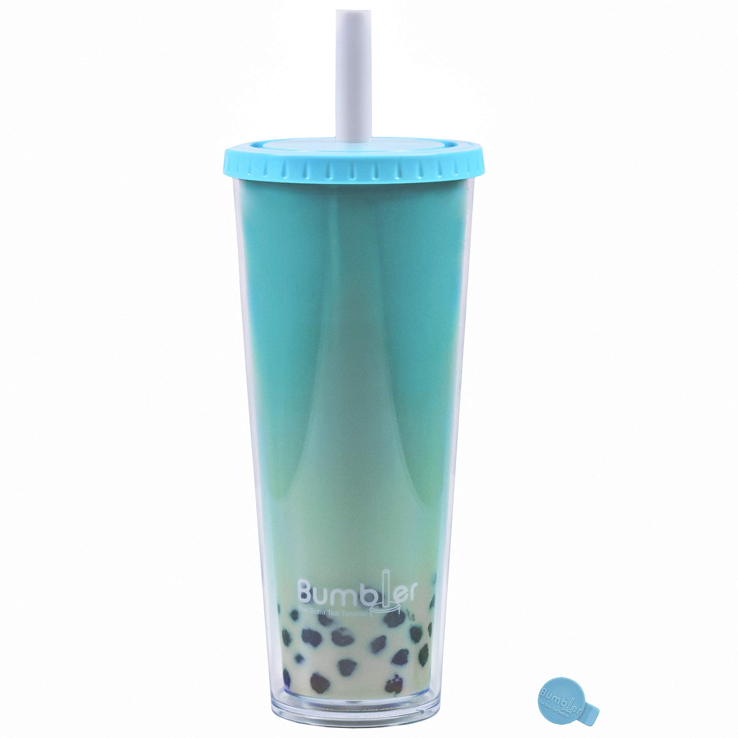 Bumbler Original Boba Tea Tumbler - Teal - Smoothflow Wide Smoothie Straw & Plug - Upgraded Durability - Keeps Drinks Cold/Hot -