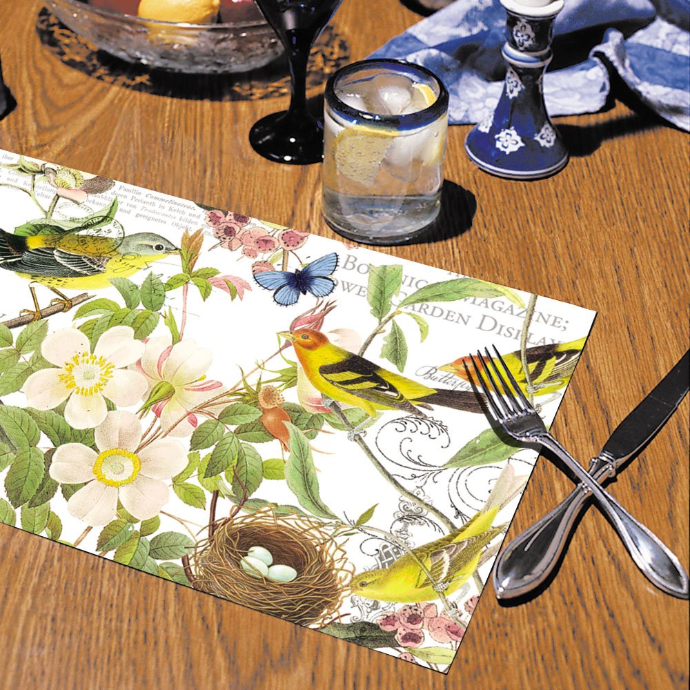 Counterart Botanical Birds Premium Reusable Paper Placemat, 17" x 11", Multicolor, Model 46602, Resealable Bag
