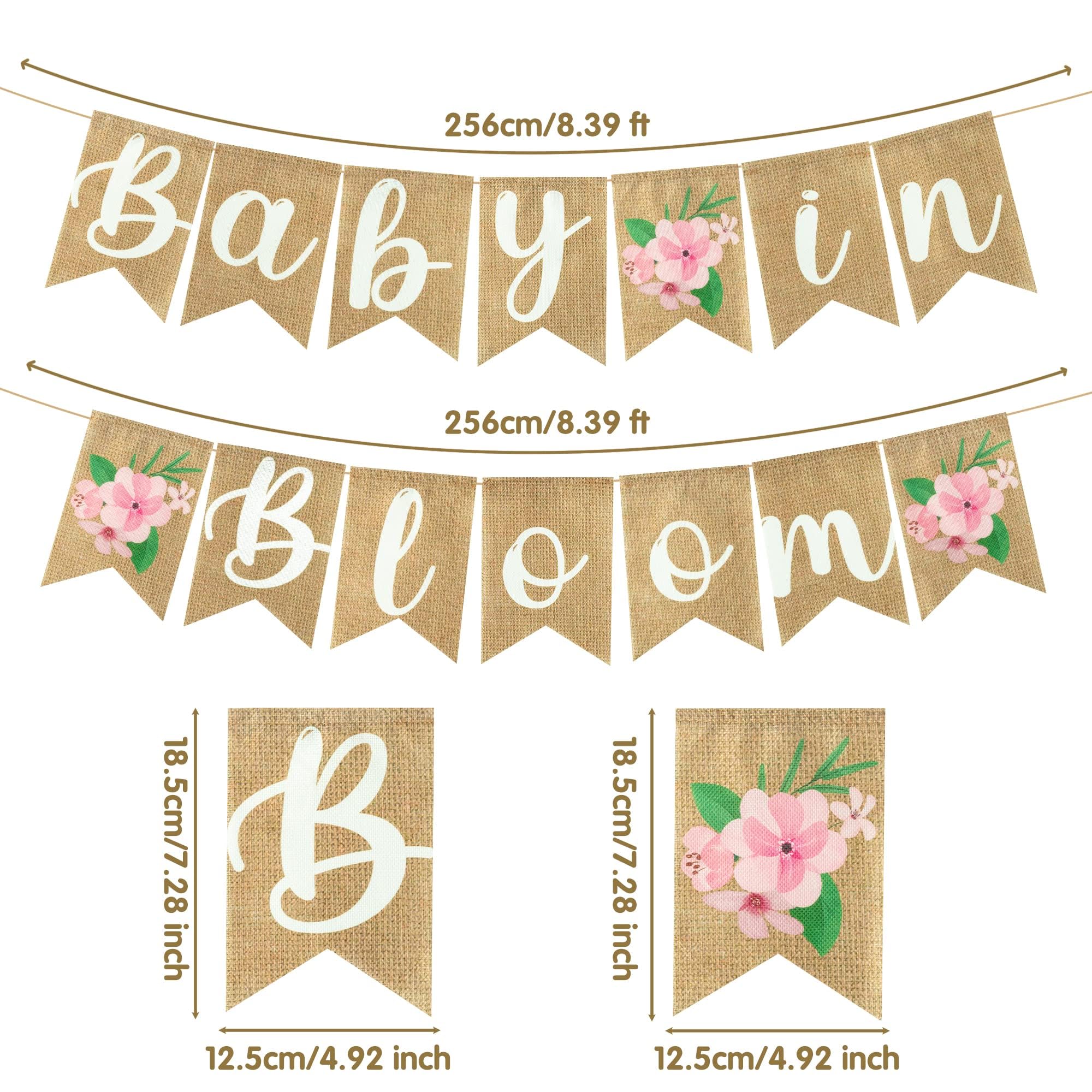 Angolio 2Pcs Floral Baby In Bloom Baby Shower Burlap Banner Decoration Wall Hanging Floral Banner Decor Pattern With Rope Baby S