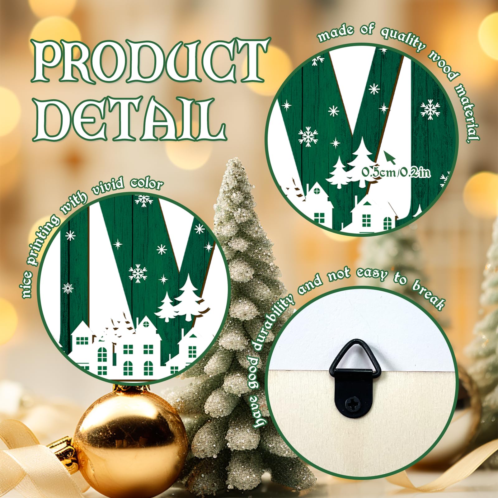 4 Pcs Wood Home Christmas Wall Decor - Red and Black Buffalo Plaid Rustic Sign for Living Room Kitchen Bedroom - Hanging Letters