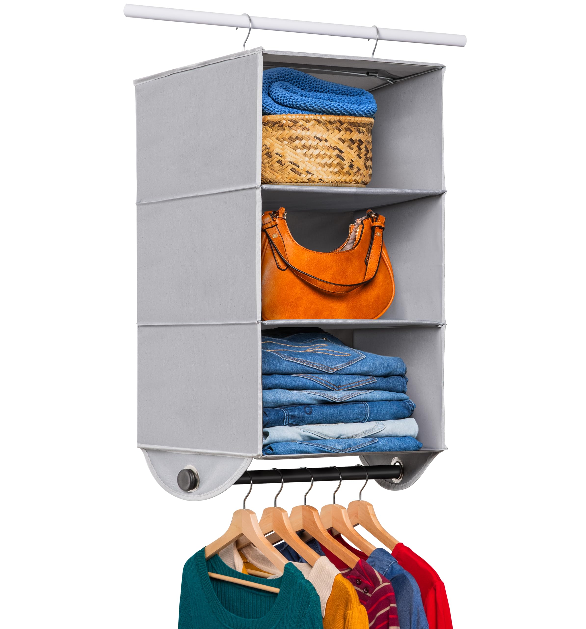 Hanging Closet Organizer With 3 Shelves - Closet Storage And Rv Closet Hanging Organizer - Grey With Black Metal Rod - 12    W X