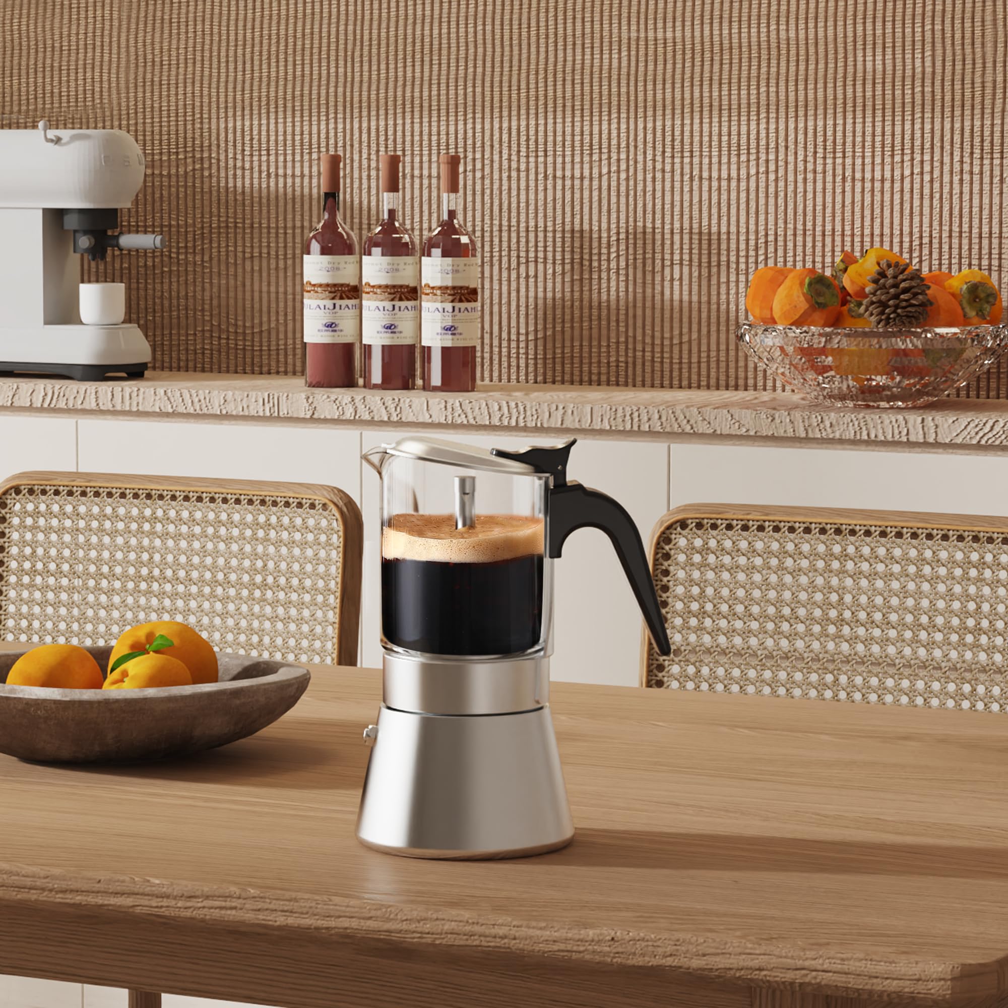 SIXAQUAE Stovetop Espresso Maker  Crystal Glass-top & Stainless Steel Espresso Moka Pot Classic Italian coffee maker(360ml)