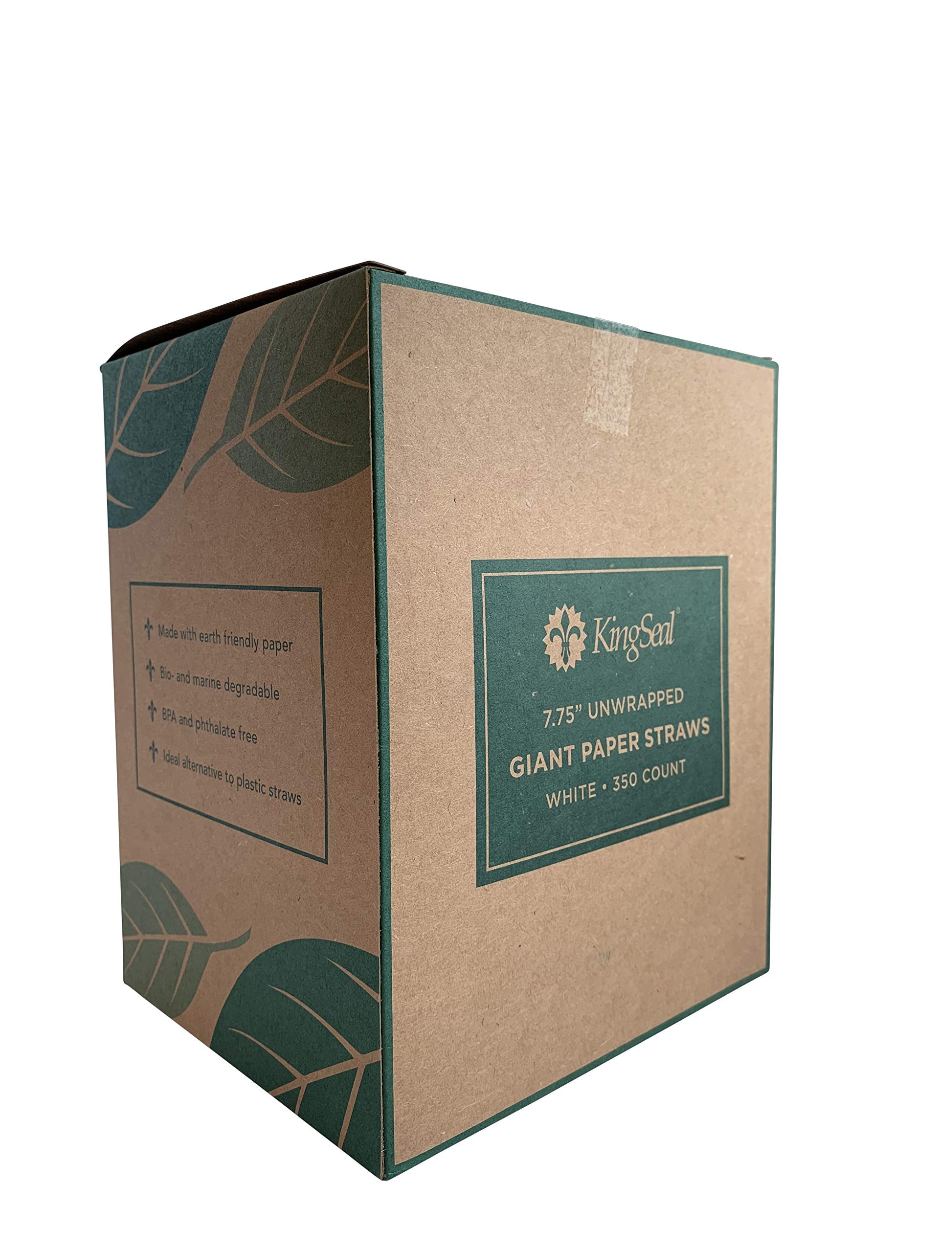 Kingseal Disposable Paper Drinking Straws, Unwrapped, White, 7.75 Inch Length X 8Mm Diameter, Giant'' Size, White, Biodegradable