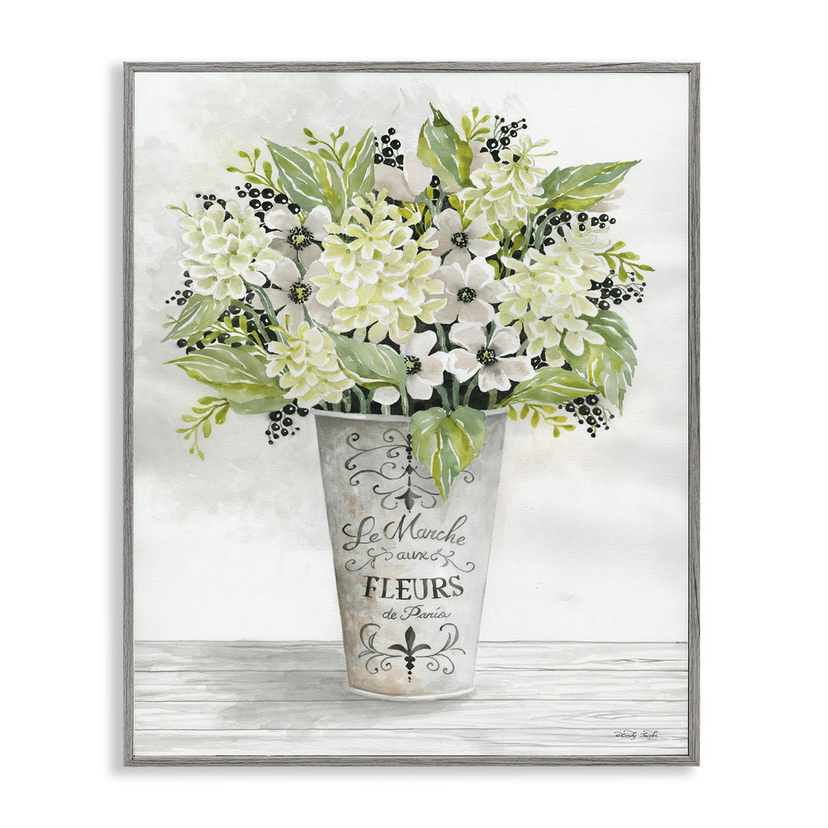 Stupell Industries French Floral Greenery Bouquet Parisian Charm Flowers Framed Giclee Art Design By Cindy Jacobs