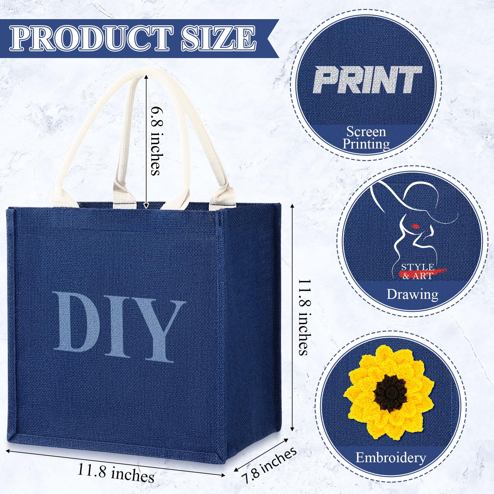 Saintrygo 12 Pcs Burlap Jute Tote Bags with Handle Reusable Blank Bridesmaid Gift Bags for Shopping Wedding DIY, 12x12x7.7In (Na