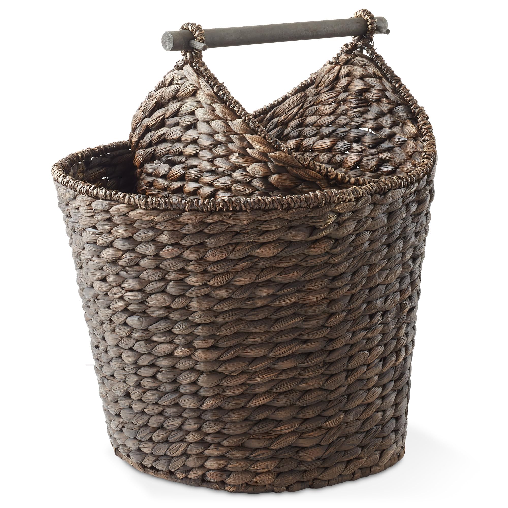 Casafield Toilet Paper Roll Storage Basket with Magazine Holder, Espresso - Woven Water Hyacinth Wicker Bathroom Bin for Bath Ti