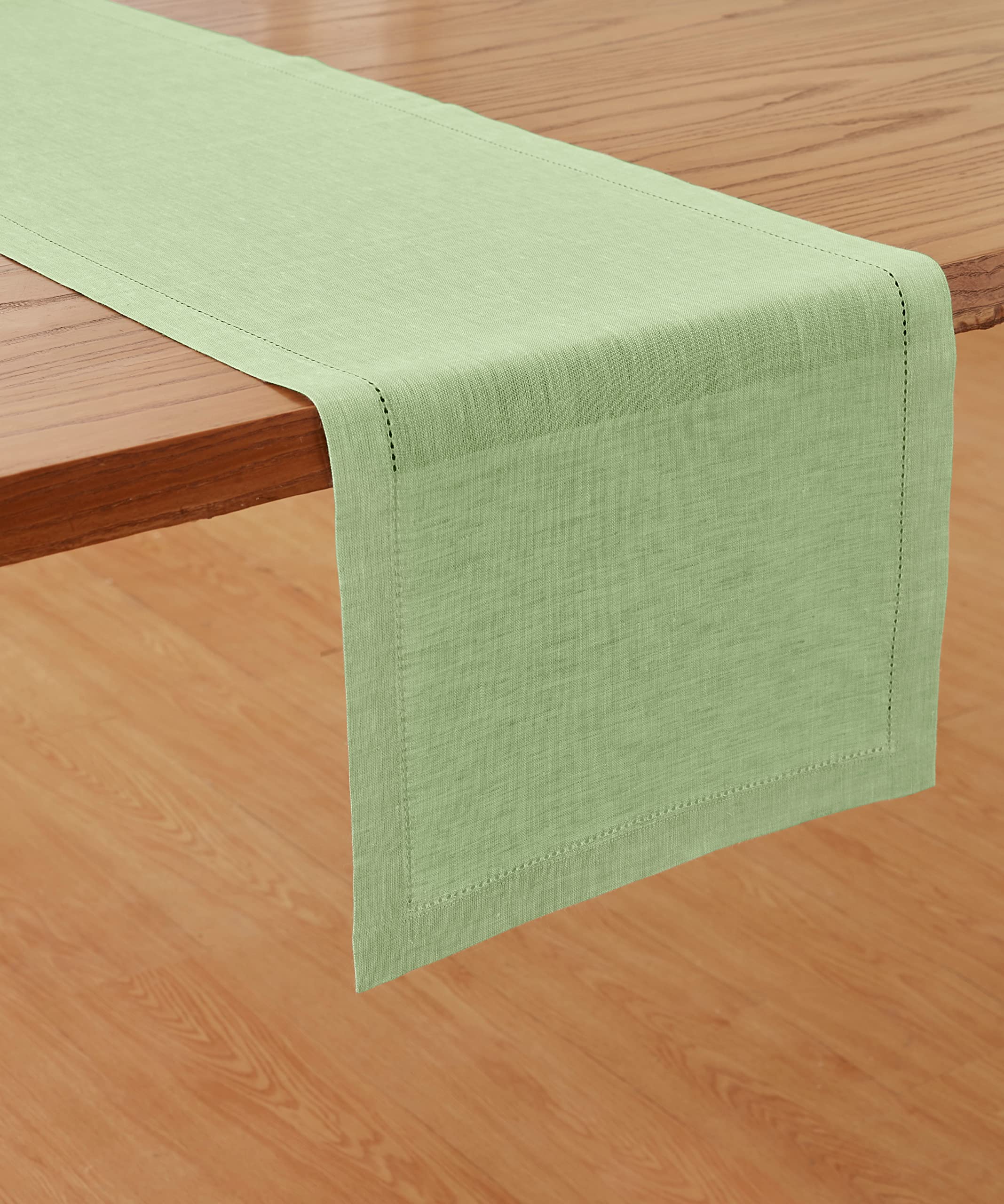Solino Home Pure Linen Table Runner - Pistachio 14 X 108 Inch - 100% Linen Fabric Table Runner For Spring, Summer, Dining, Livin