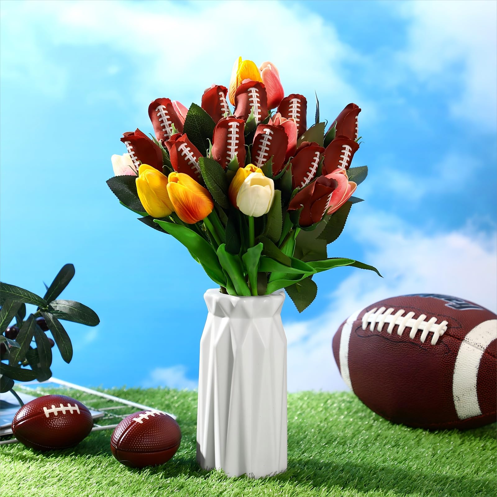 Suhine 24 Pcs Baseball Football Soccer Volleyball Rose Bulk Artificial Sports Flower Decor for Graduation Wedding Party Sports T