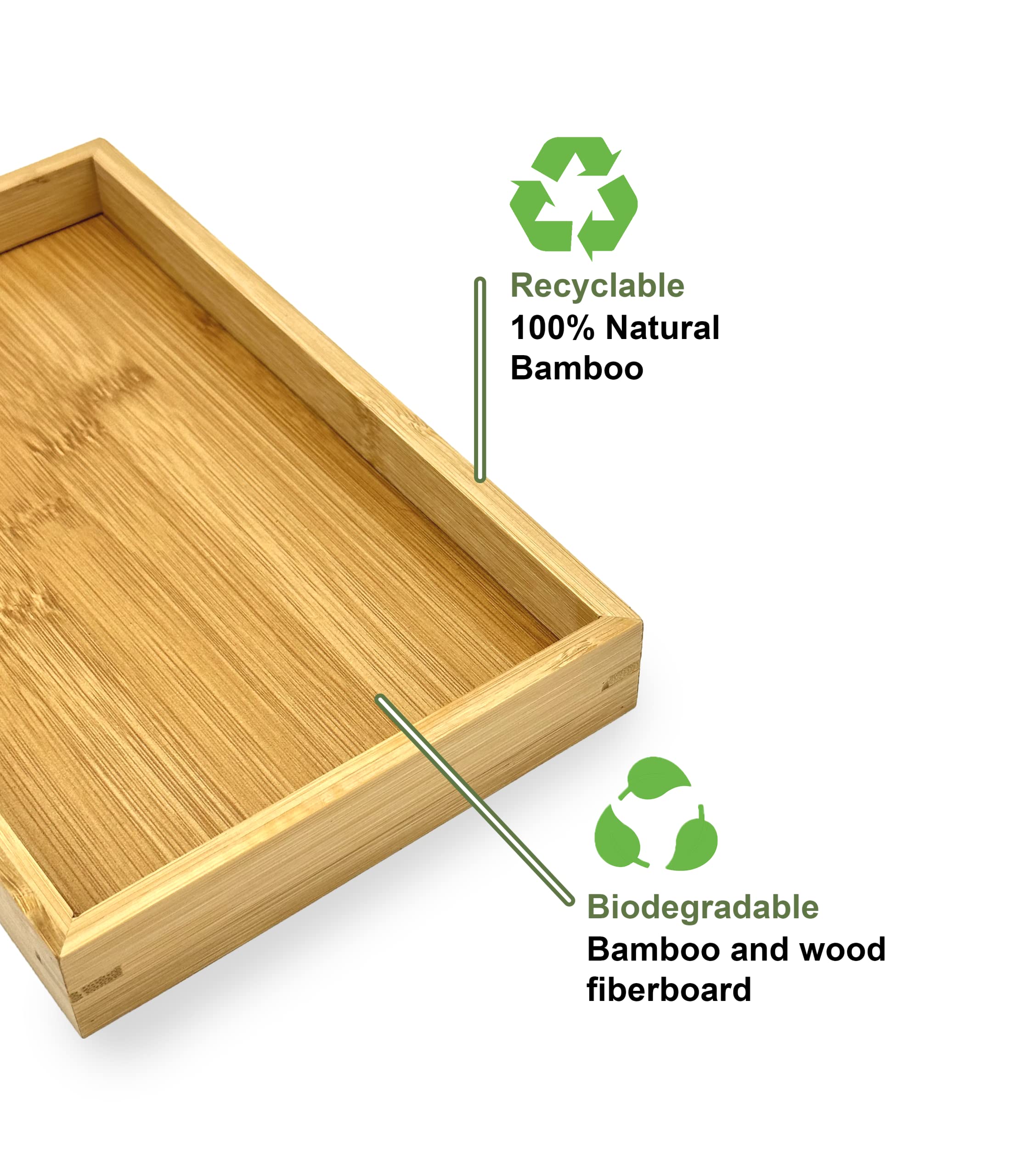 Bam & Boo (1-Pack) Natural Bamboo Rectangle Serving & Vanity Tray - For Kitchen, Bathroom, Countertop, Coffee Table (13'' X 9''